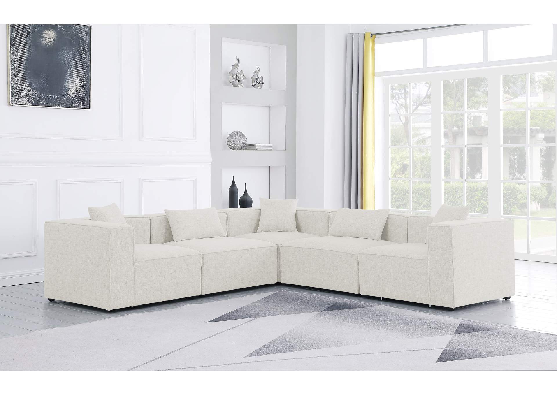 Cube Cream Durable Linen Textured Modular Sectional,Meridian Furniture