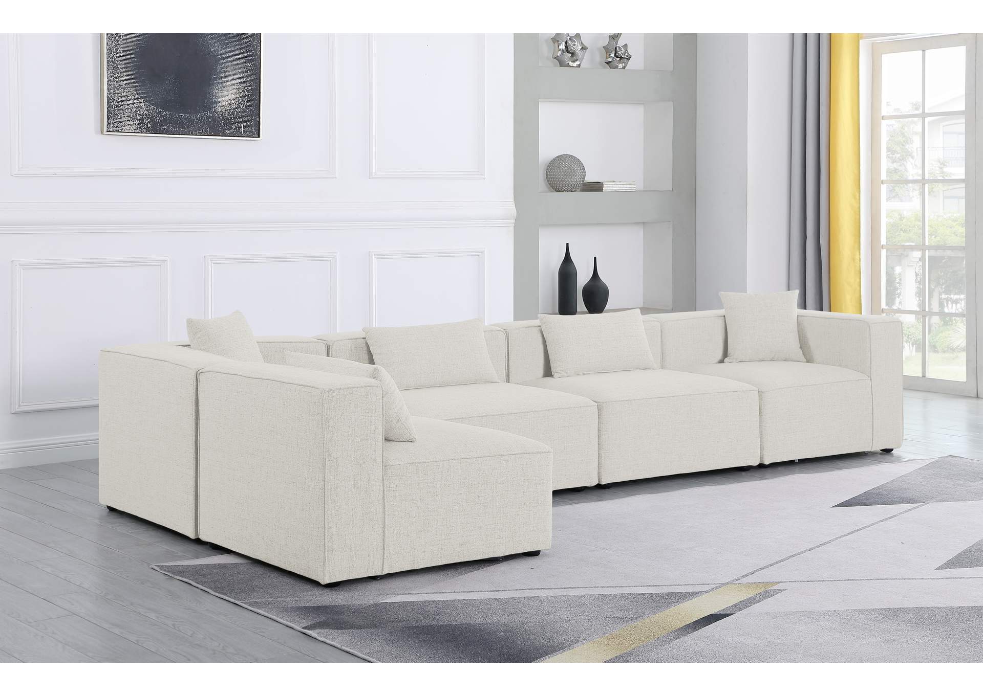 Cube Cream Durable Linen Textured Modular Sectional,Meridian Furniture