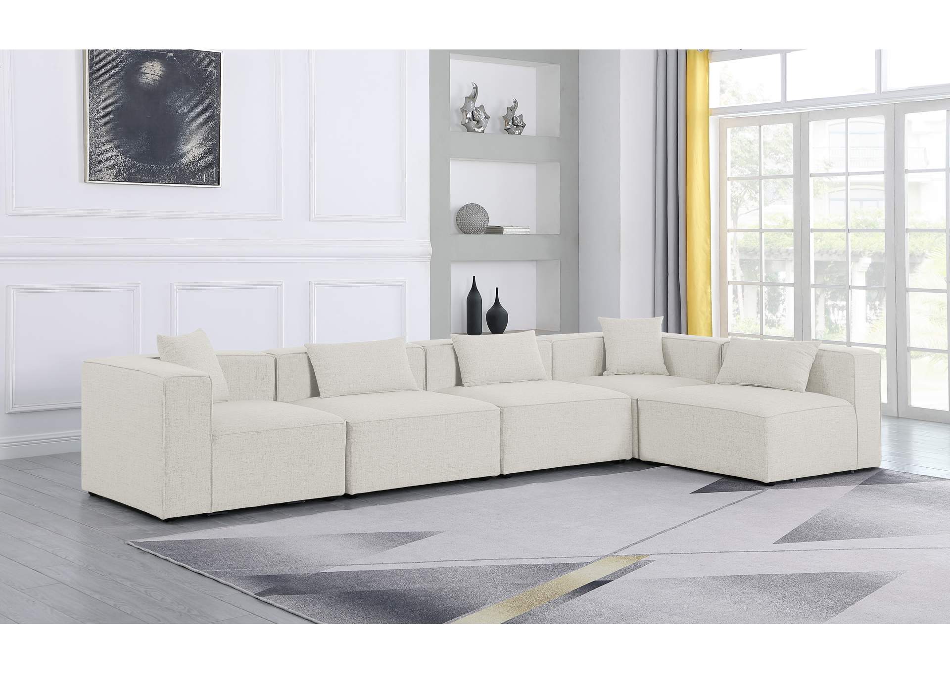 Cube Cream Durable Linen Textured Modular Sectional,Meridian Furniture