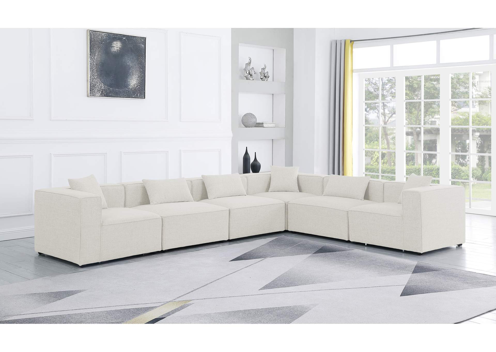 Cube Cream Durable Linen Textured Modular Sectional,Meridian Furniture