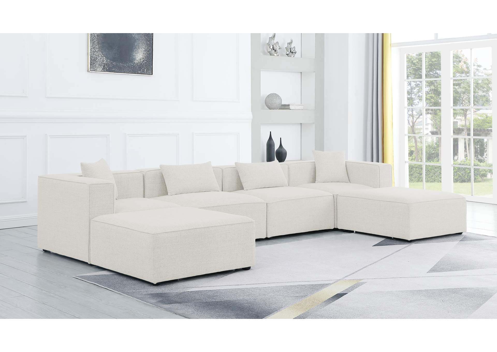 Cube Cream Durable Linen Textured Modular Sectional,Meridian Furniture