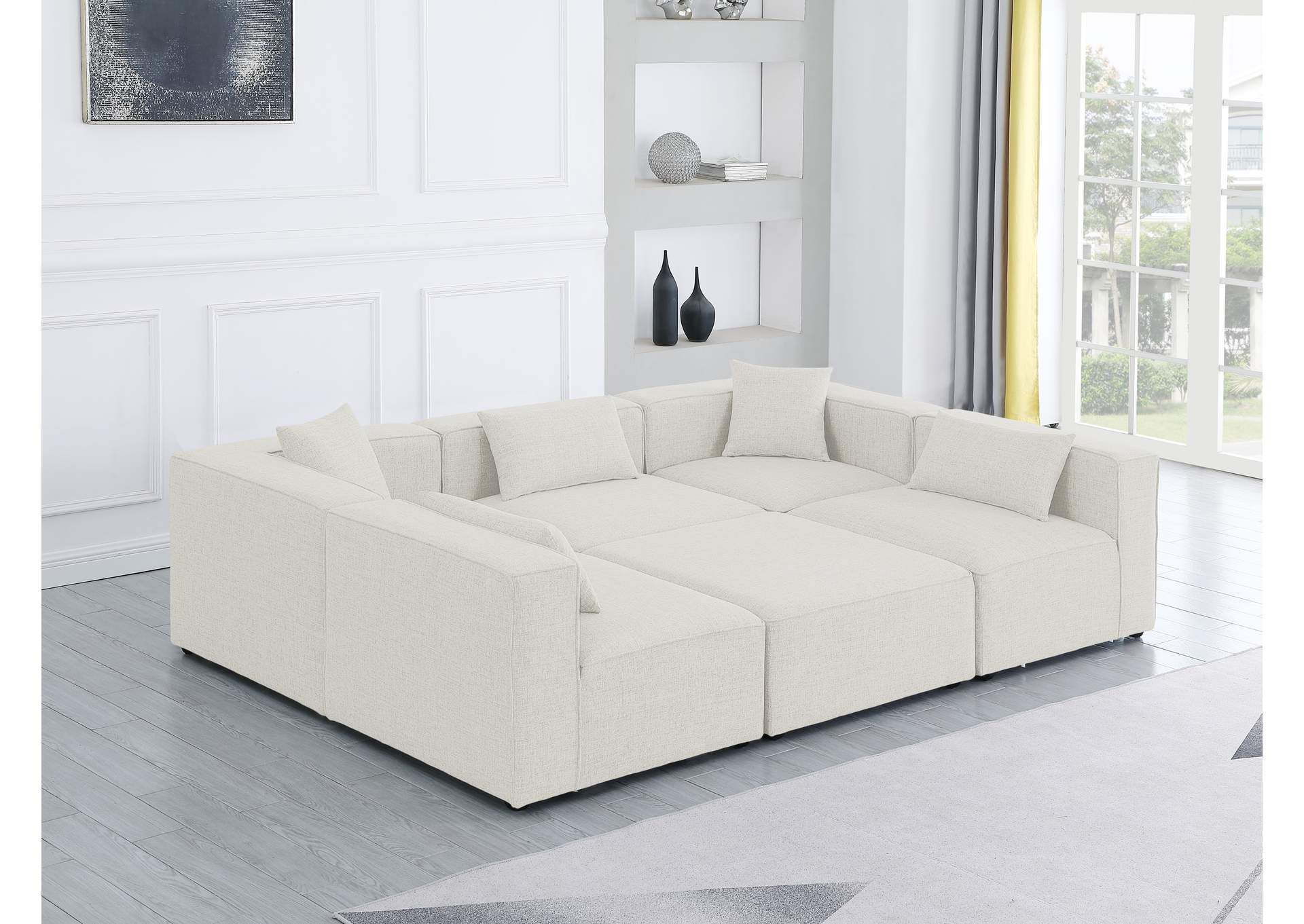 Cube Cream Durable Linen Textured Modular Sectional,Meridian Furniture