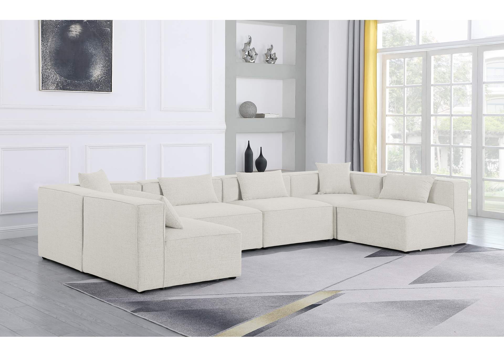 Cube Cream Durable Linen Textured Modular Sectional,Meridian Furniture