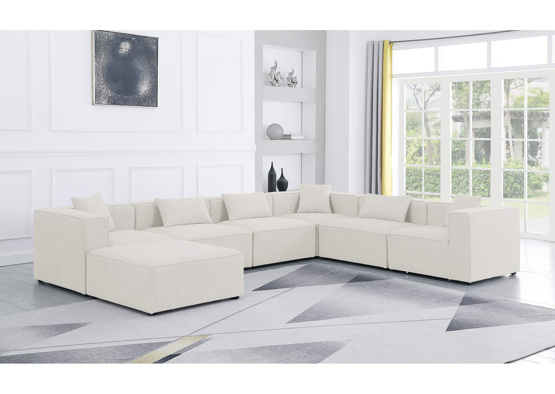 Cube Cream Durable Linen Textured Modular Sectional,Meridian Furniture