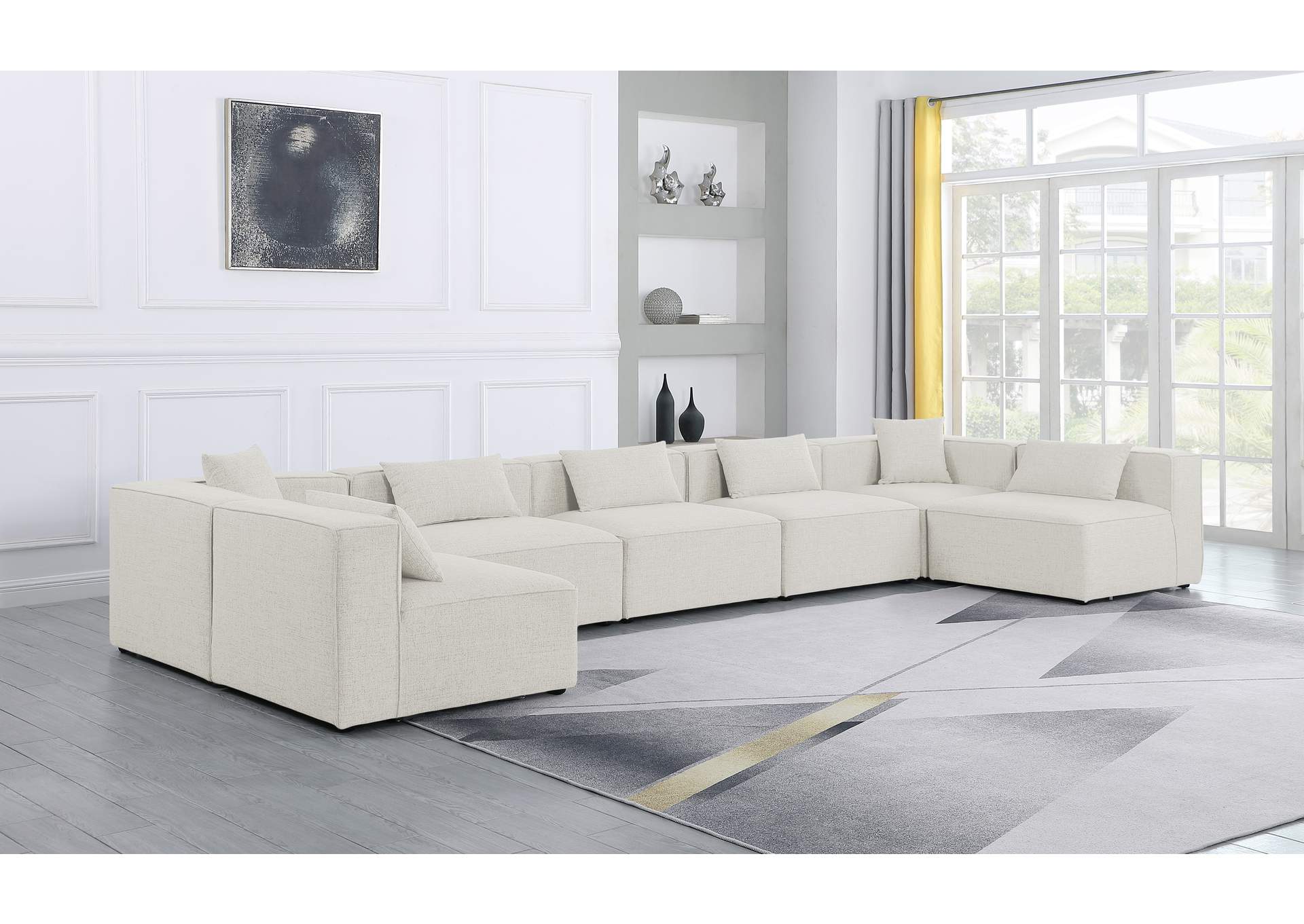 Cube Cream Durable Linen Textured Modular Sectional,Meridian Furniture