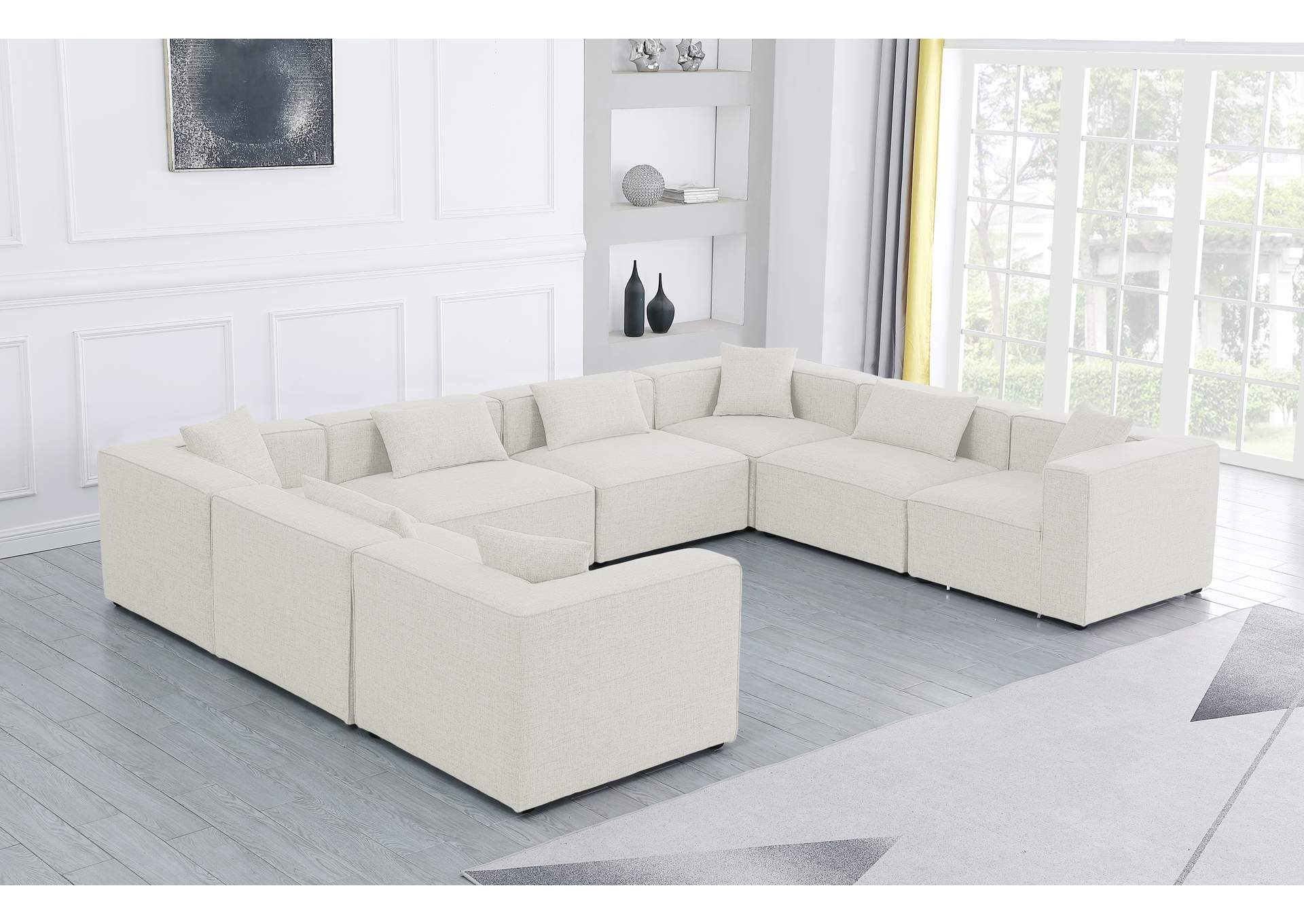 Cube Cream Durable Linen Textured Modular Sectional,Meridian Furniture