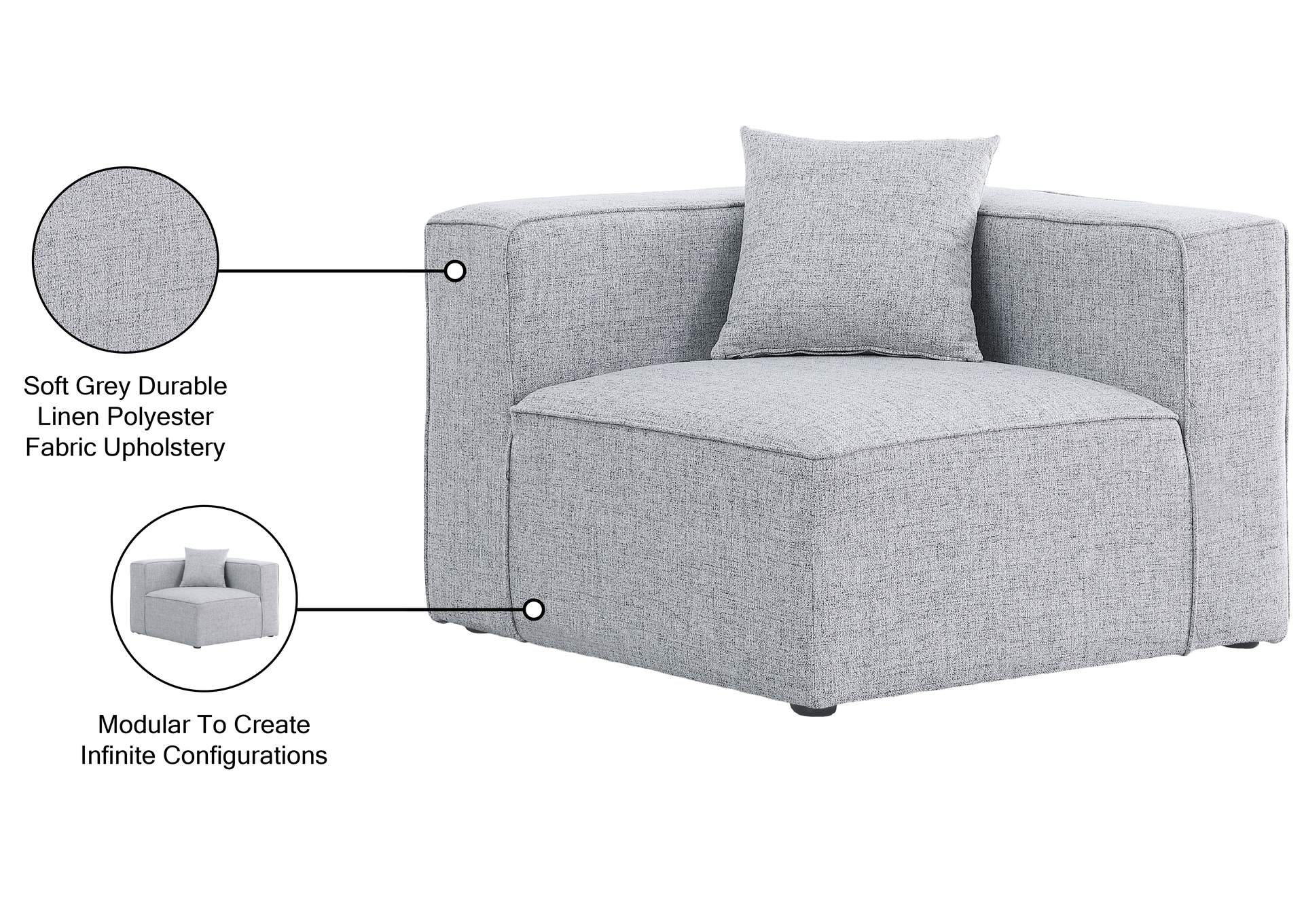 Cube Grey Durable Linen Corner,Meridian Furniture