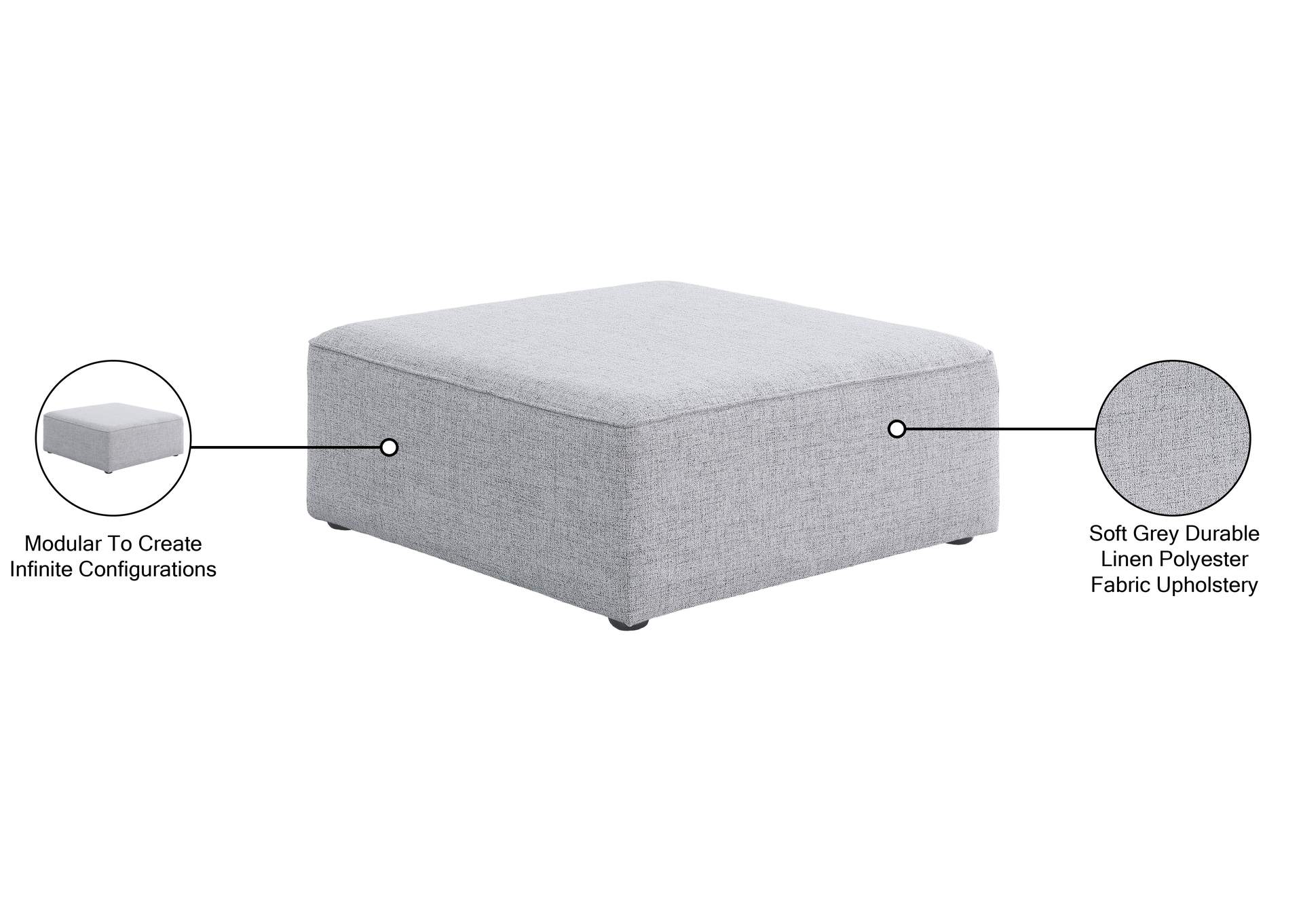 Cube Grey Durable Linen Textured Ottoman,Meridian Furniture