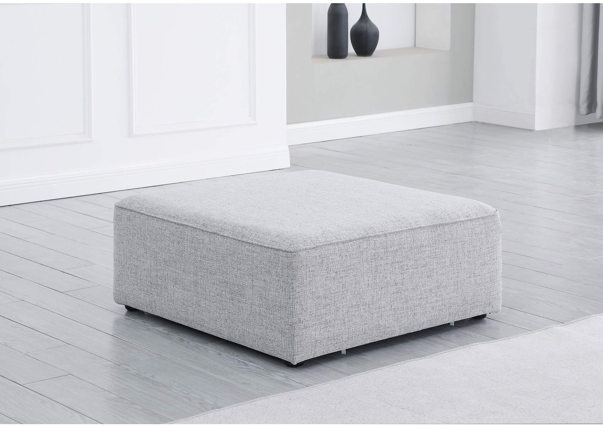 Cube Grey Durable Linen Textured Ottoman,Meridian Furniture