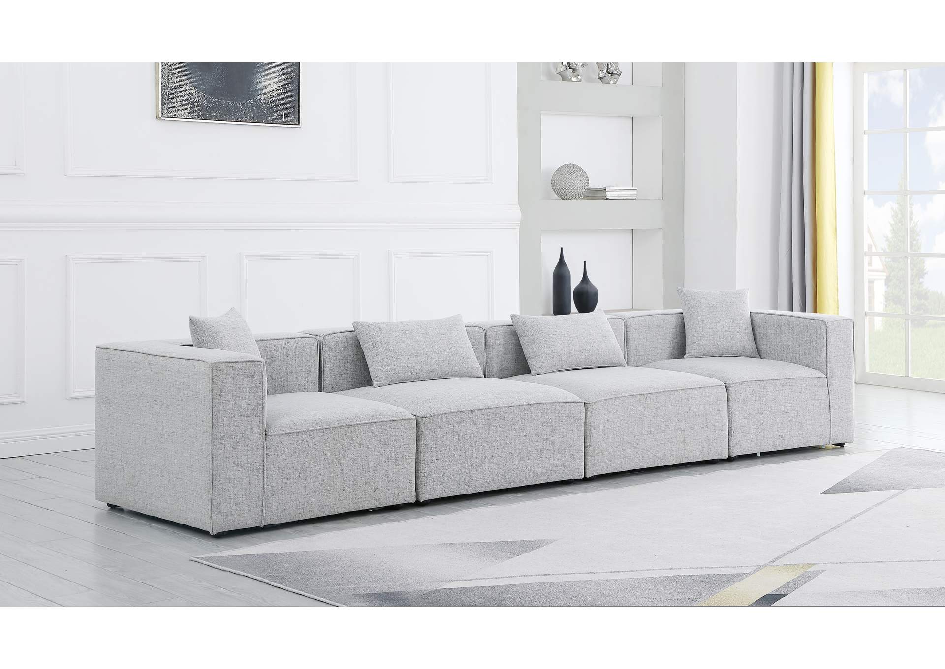 Cube Grey Durable Linen Textured Modular Sofa,Meridian Furniture