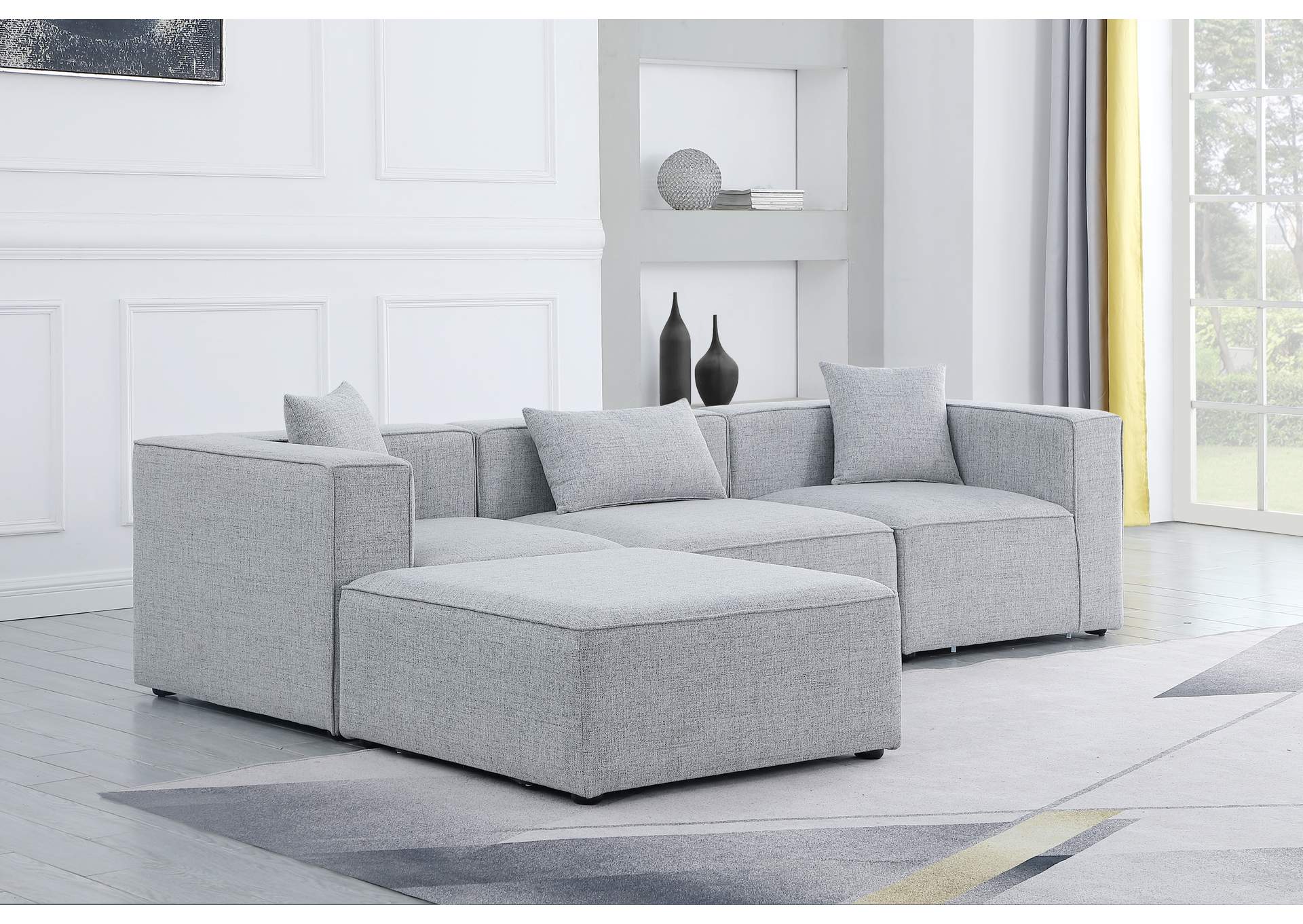 Cube Grey Durable Linen Textured Modular Sectional,Meridian Furniture