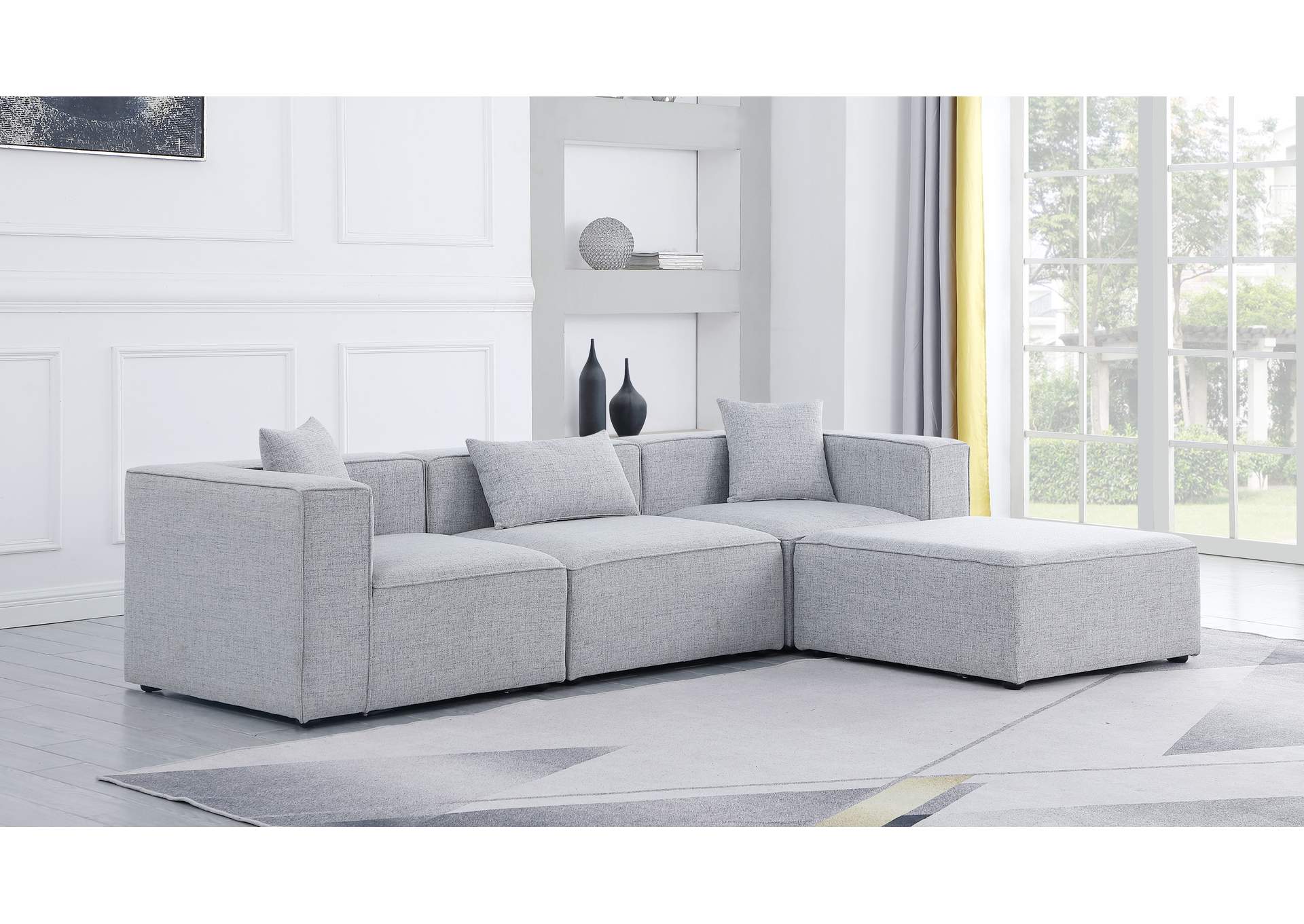 Cube Grey Durable Linen Textured Modular Sectional,Meridian Furniture