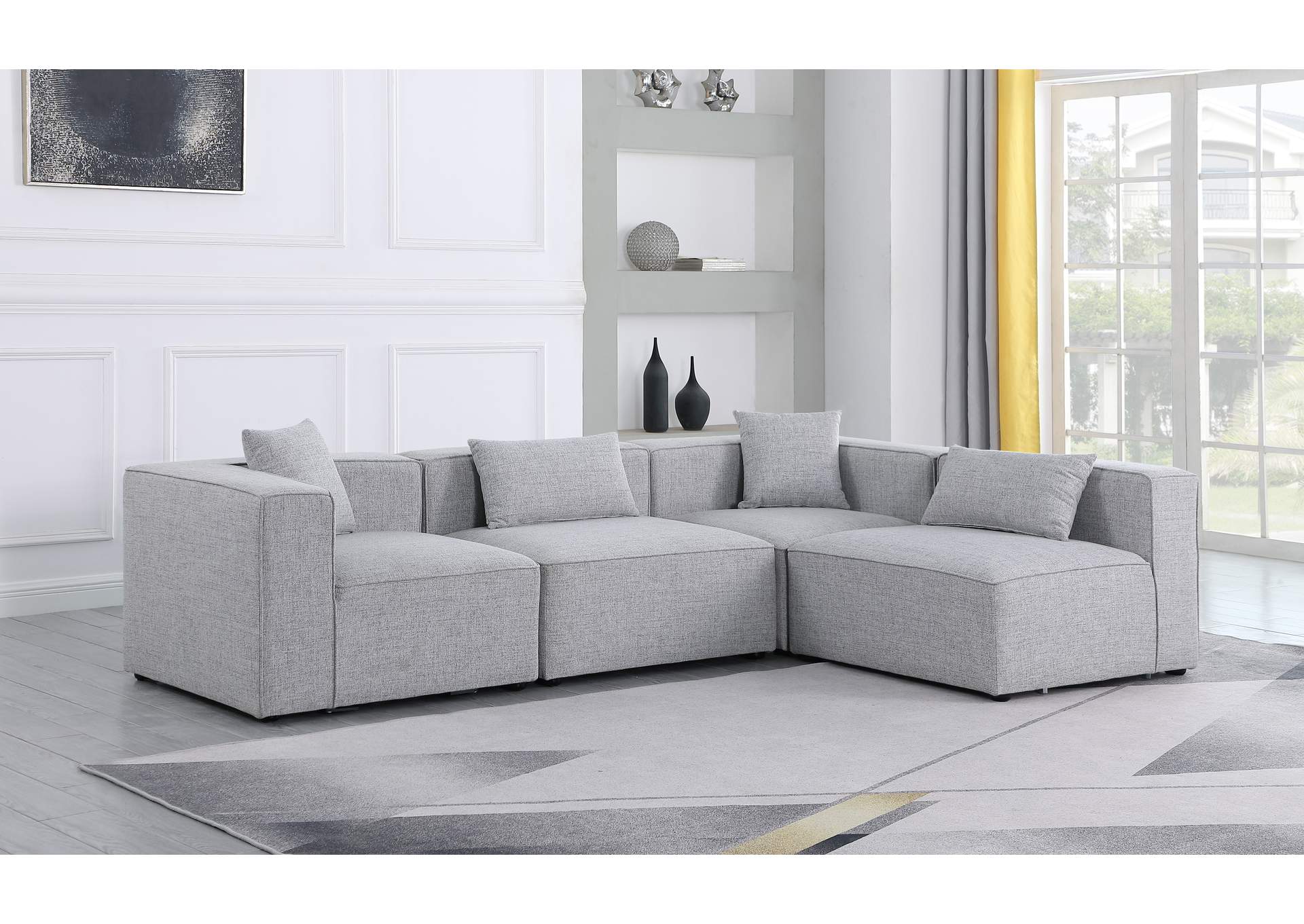 Cube Grey Durable Linen Textured Modular Sectional,Meridian Furniture