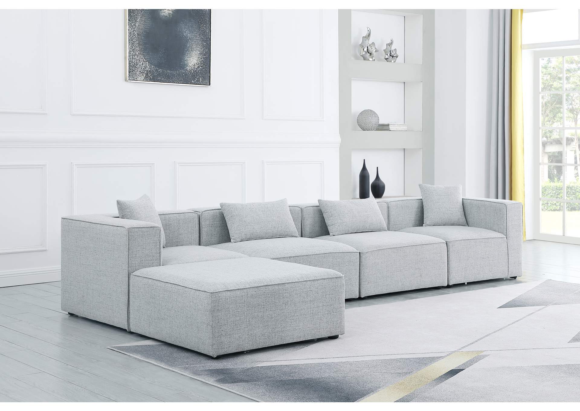 Cube Grey Durable Linen Textured Modular Sectional,Meridian Furniture