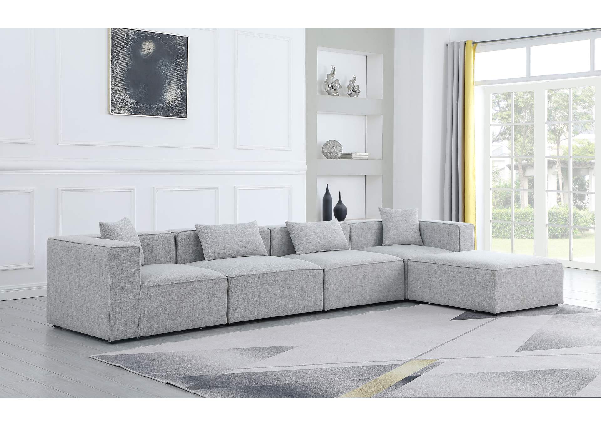 Cube Grey Durable Linen Textured Modular Sectional,Meridian Furniture