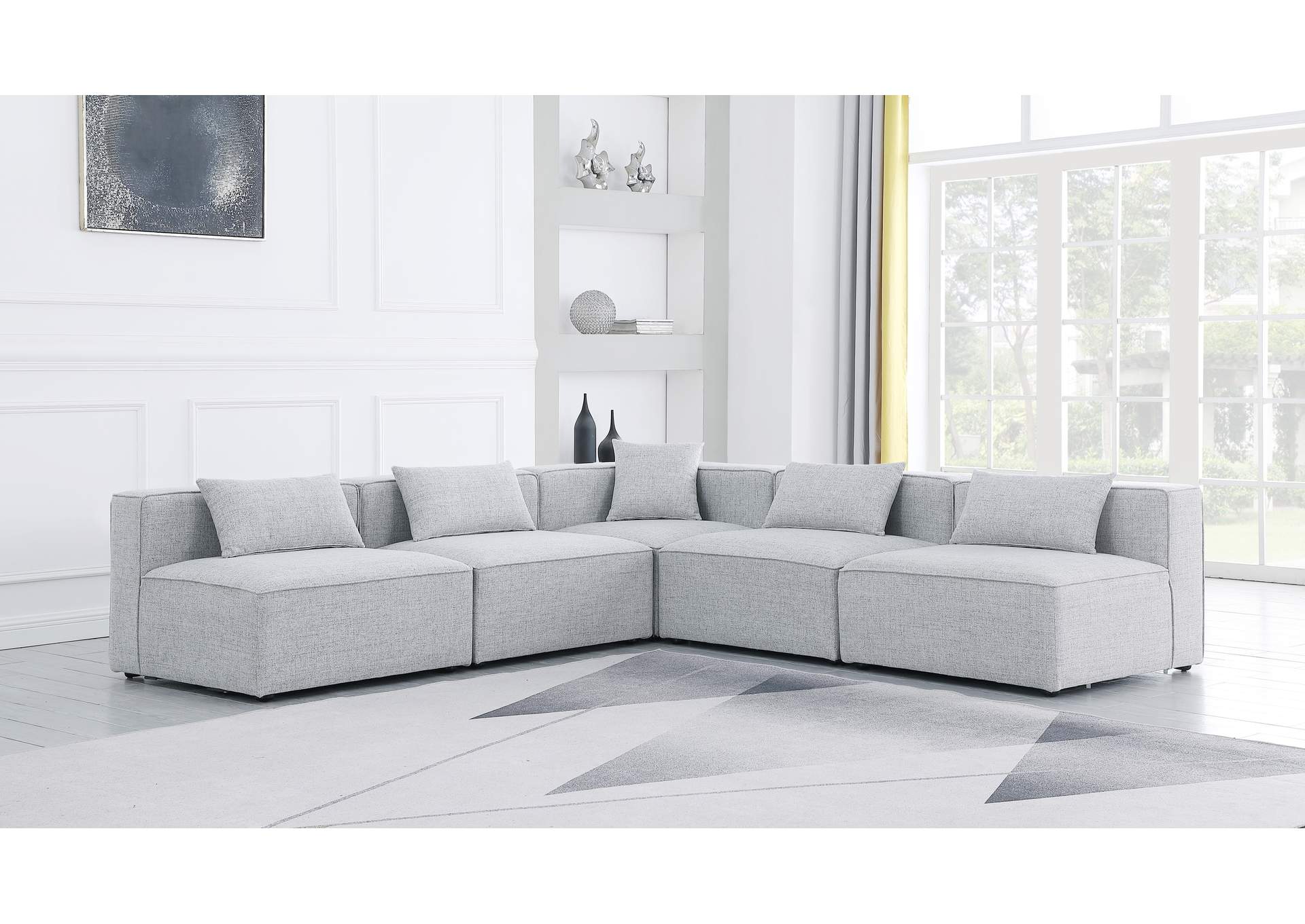 Cube Grey Durable Linen Textured Modular Sectional,Meridian Furniture