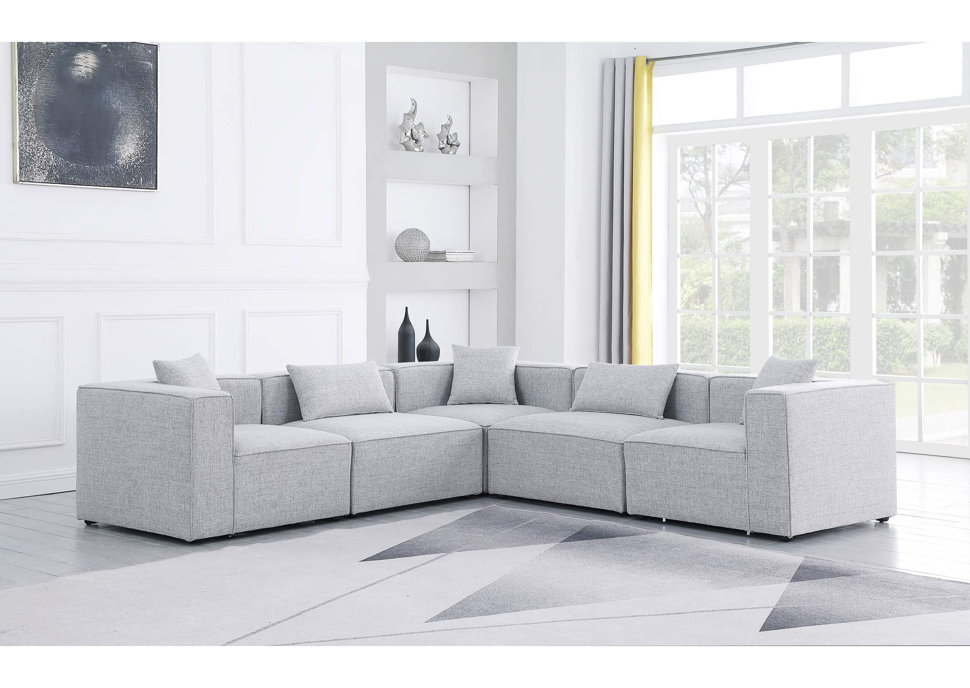 Cube Grey Durable Linen Textured Modular Sectional,Meridian Furniture