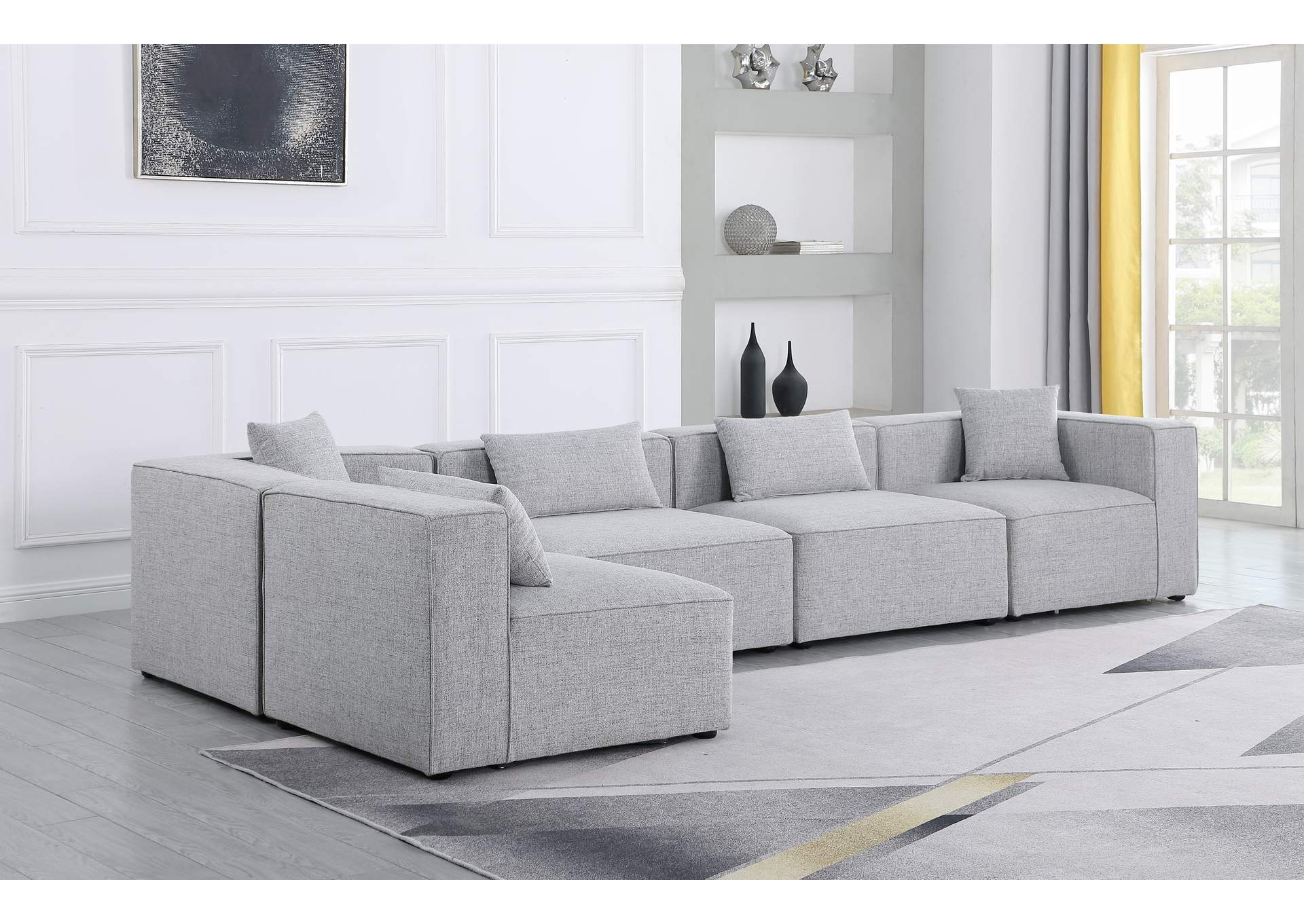 Cube Grey Durable Linen Textured Modular Sectional,Meridian Furniture