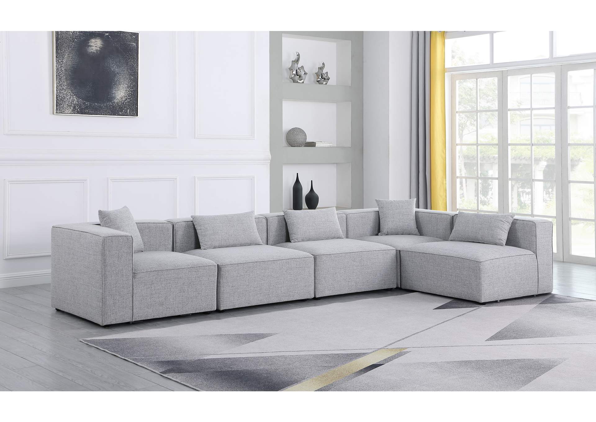 Cube Grey Durable Linen Textured Modular Sectional,Meridian Furniture