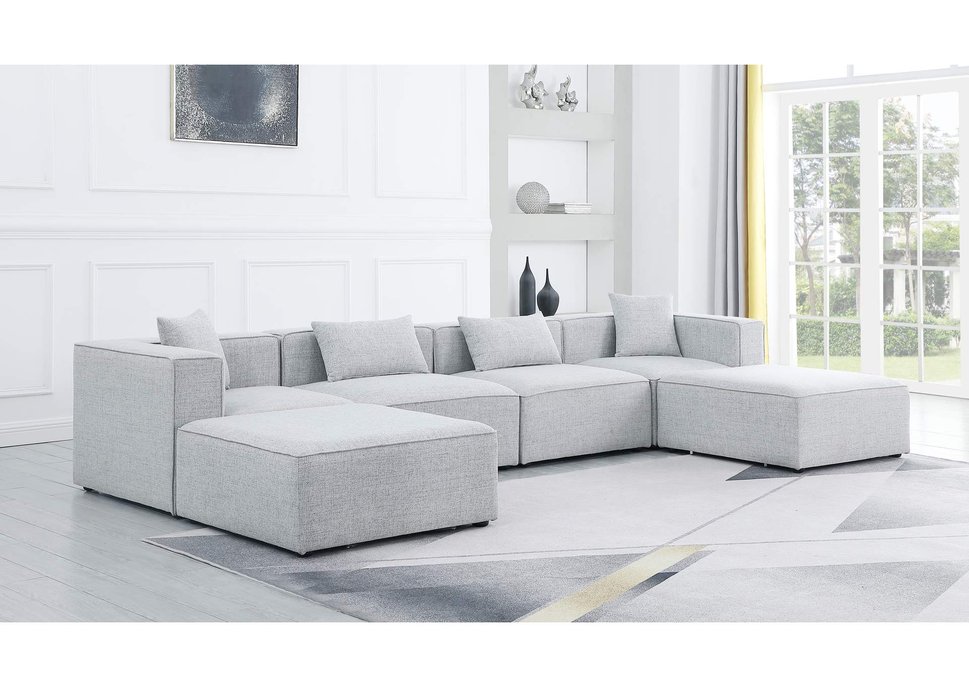 Cube Grey Durable Linen Textured Modular Sectional,Meridian Furniture