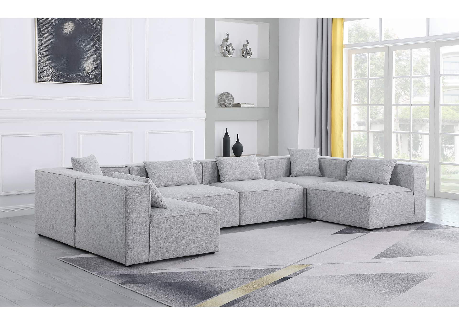 Cube Grey Durable Linen Textured Modular Sectional,Meridian Furniture