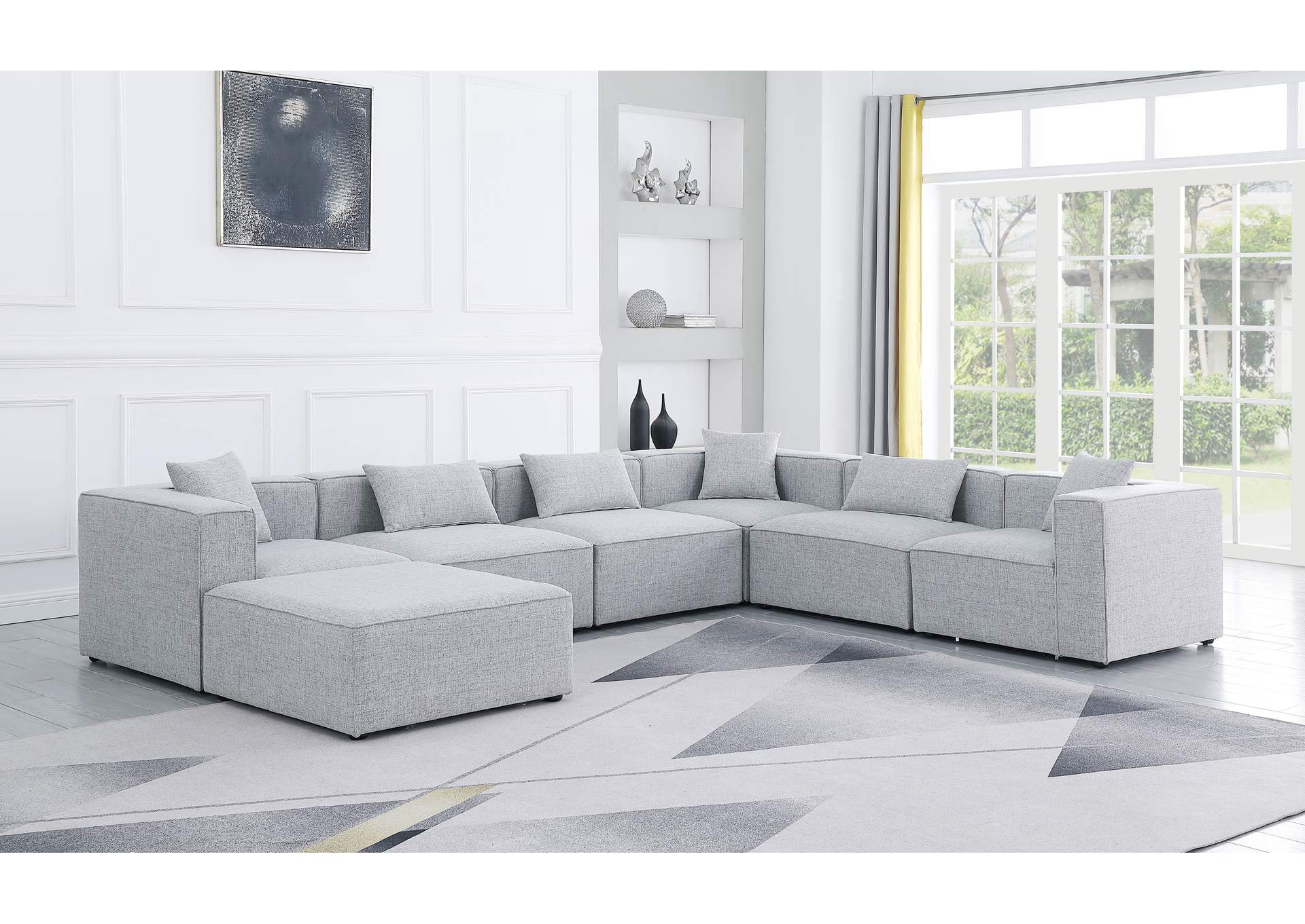 Cube Grey Durable Linen Textured Modular Sectional,Meridian Furniture