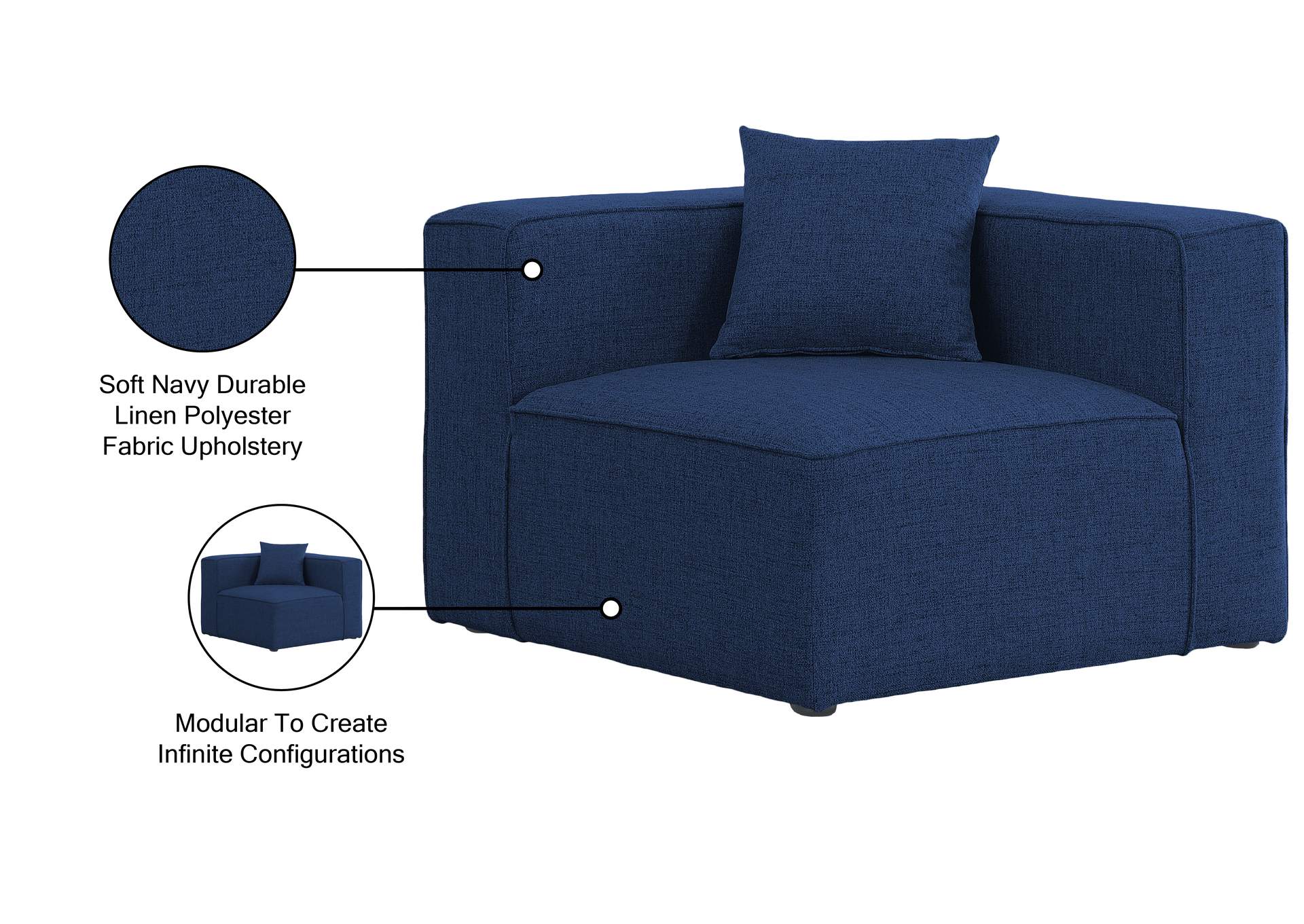 Cube Navy Durable Linen Corner,Meridian Furniture