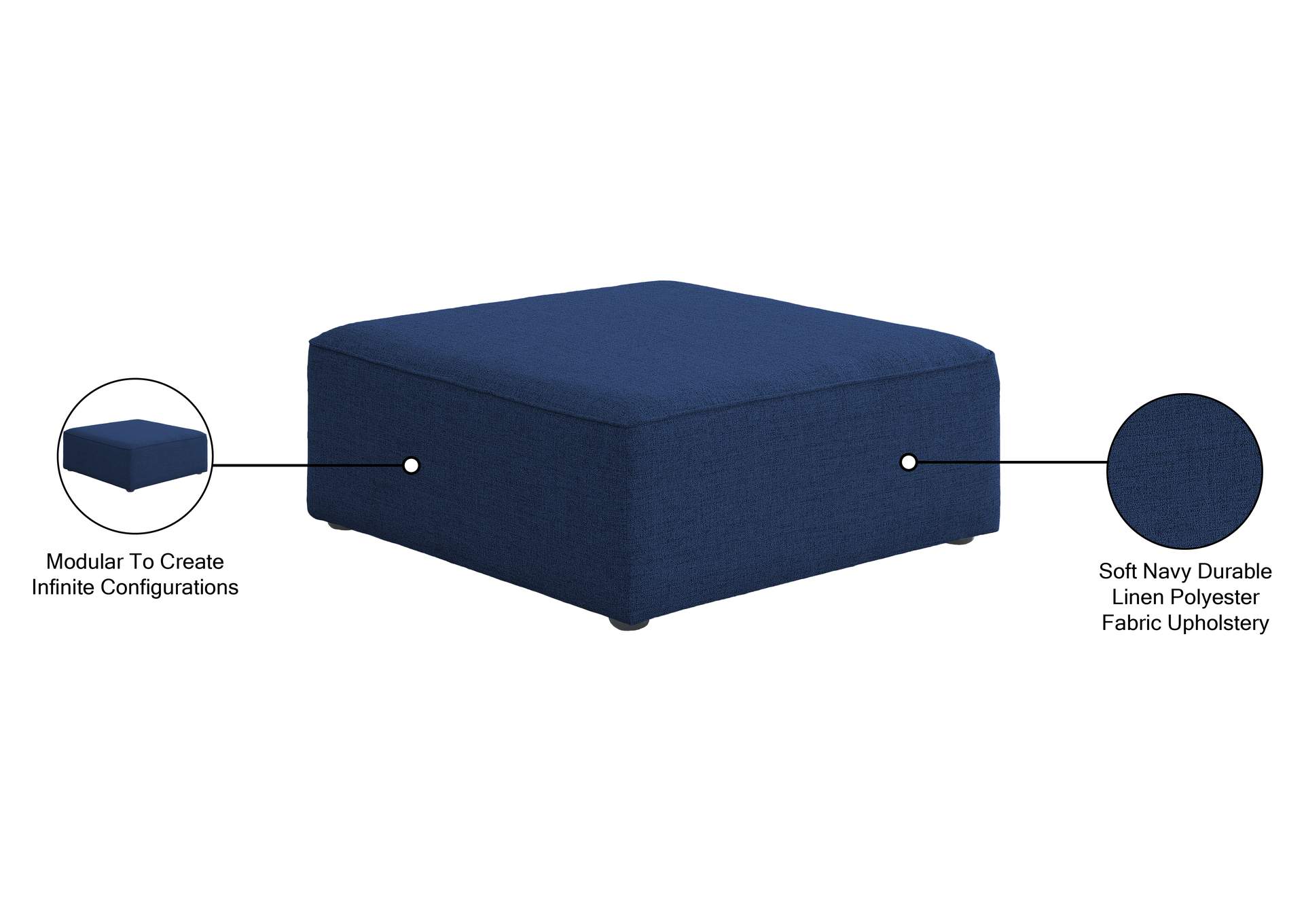 Cube Navy Durable Linen Textured Ottoman,Meridian Furniture