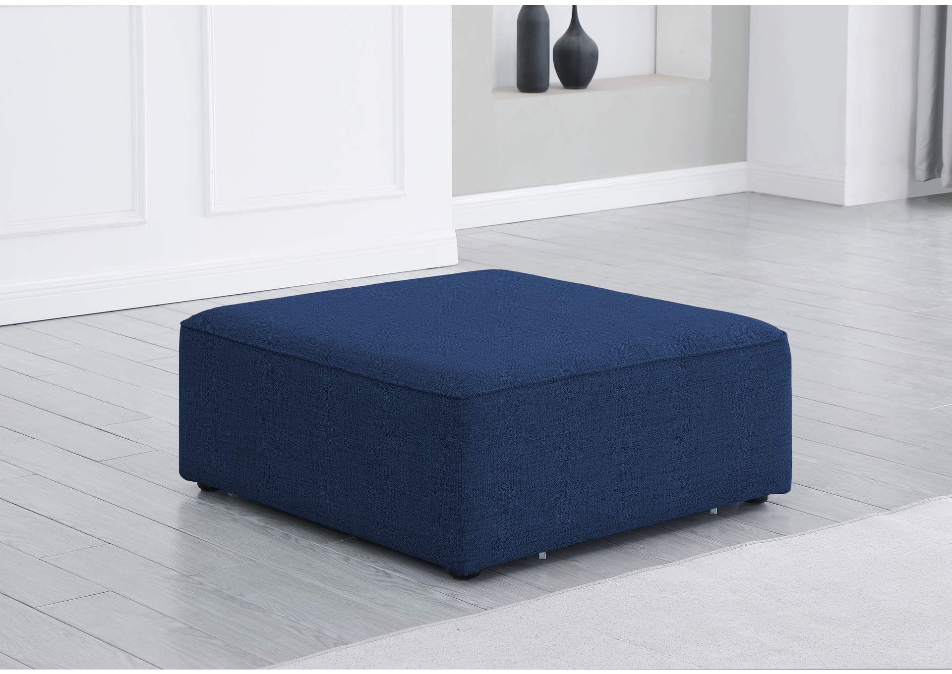 Cube Navy Durable Linen Textured Ottoman,Meridian Furniture