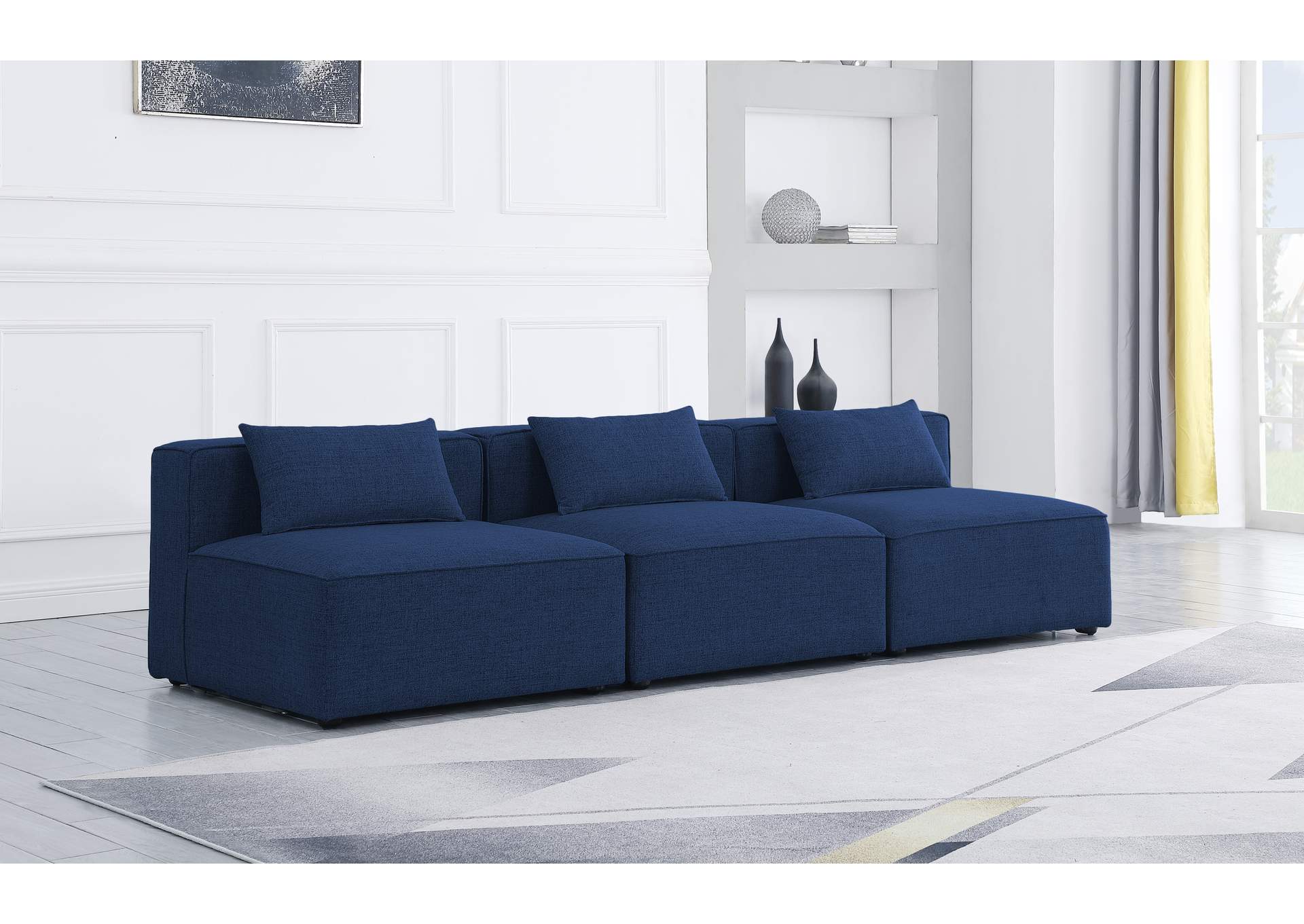 Cube Navy Durable Linen Textured Modular Sofa,Meridian Furniture