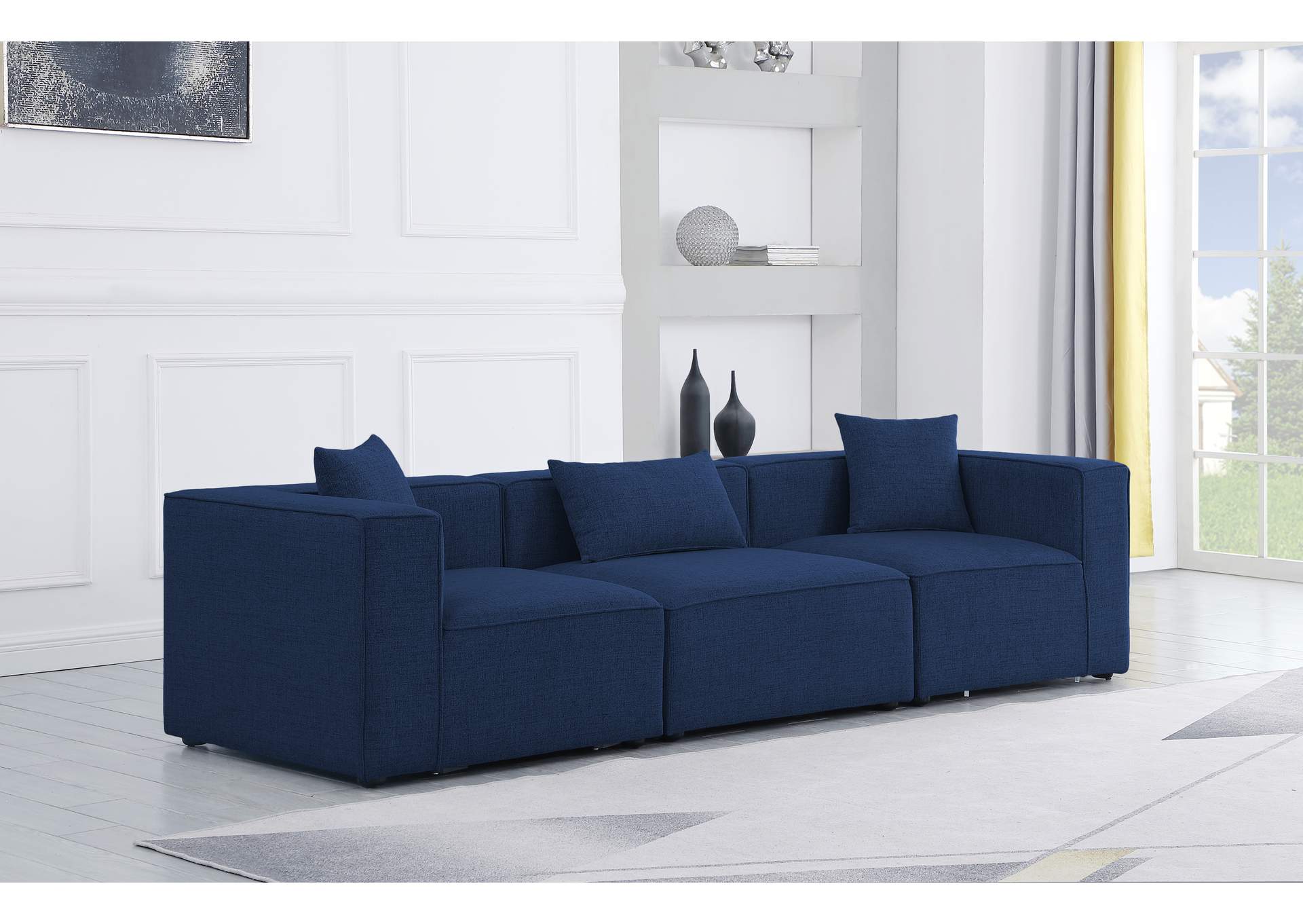 Cube Navy Durable Linen Textured Modular Sofa,Meridian Furniture