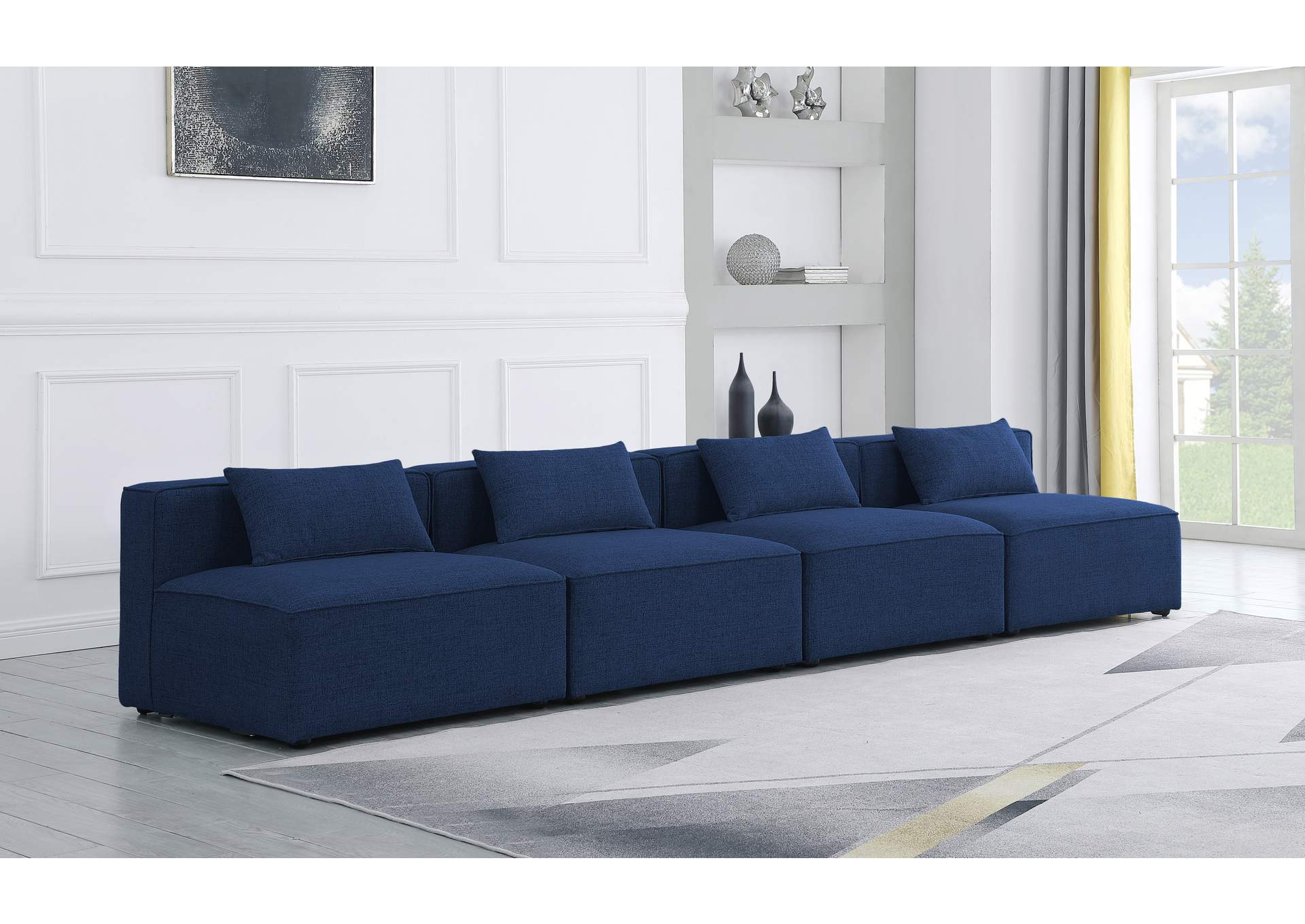 Cube Navy Durable Linen Textured Modular Sofa,Meridian Furniture