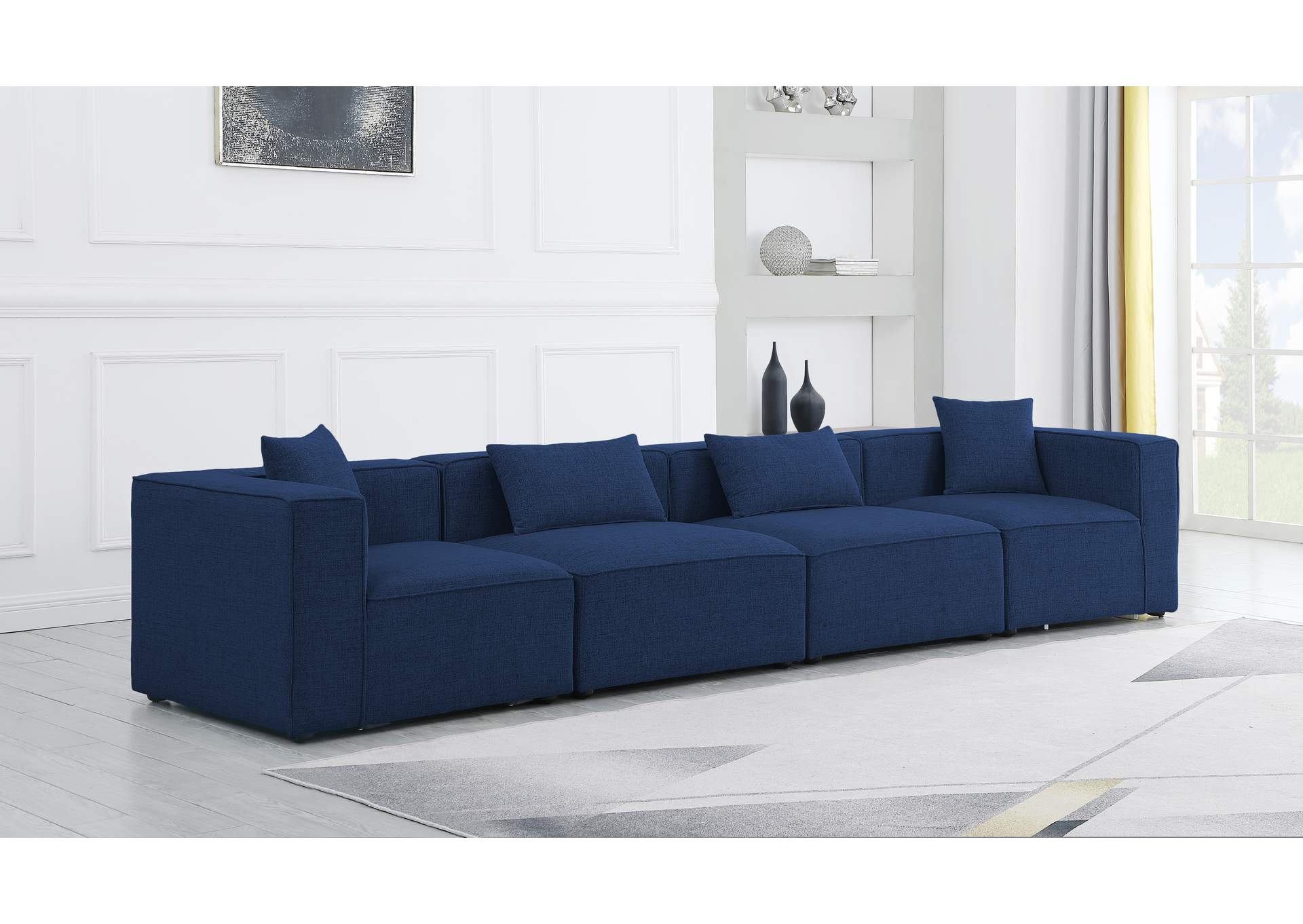 Cube Navy Durable Linen Textured Modular Sofa,Meridian Furniture