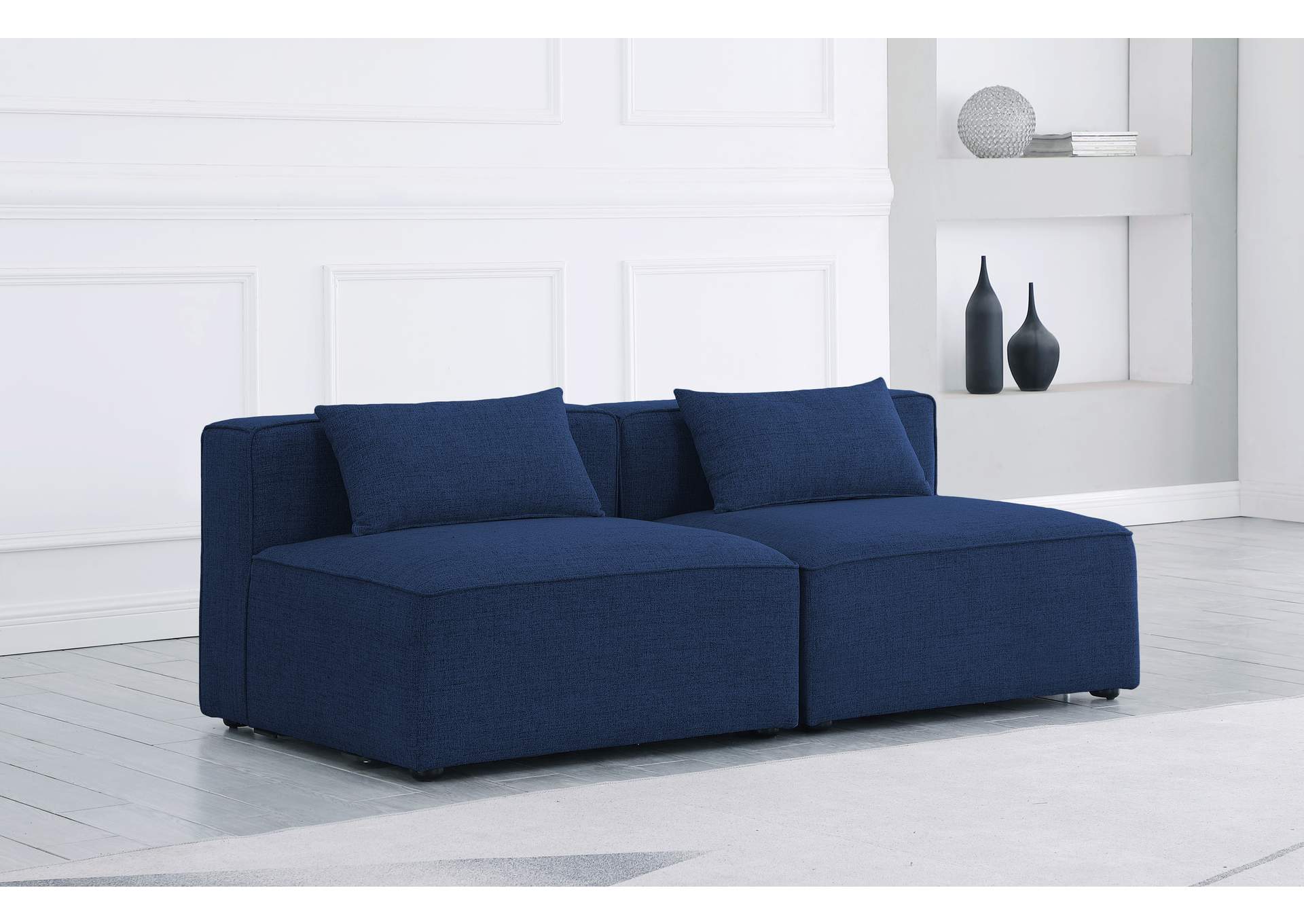 Cube Navy Durable Linen Textured Modular Sofa,Meridian Furniture