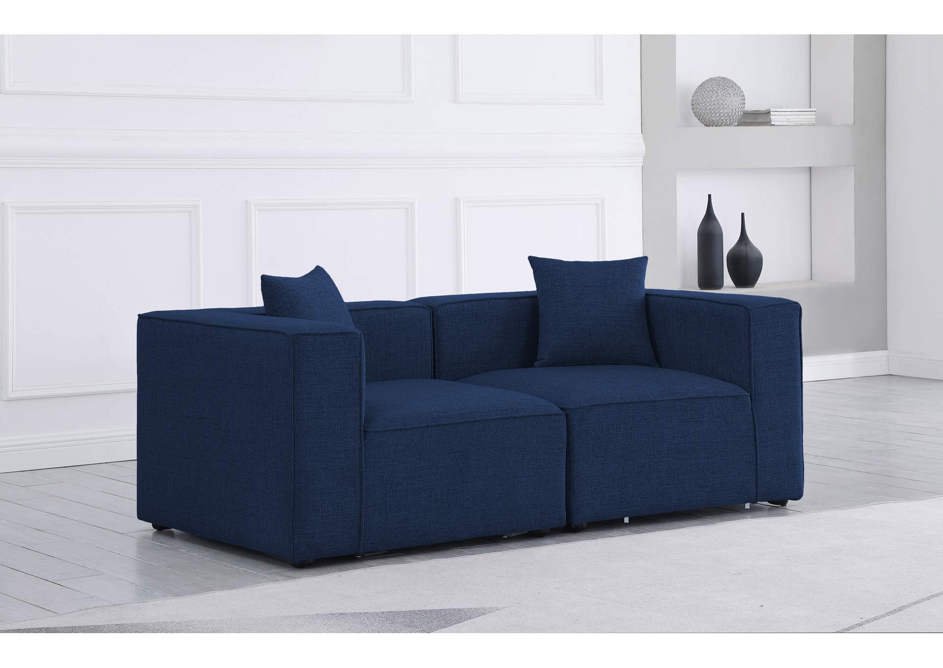 Cube Navy Durable Linen Textured Modular Sofa,Meridian Furniture