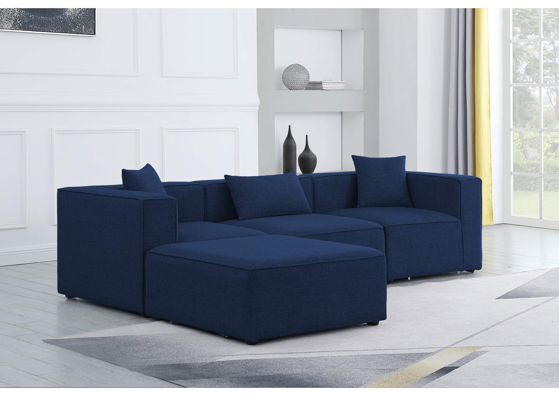 Cube Navy Durable Linen Textured Modular Sectional,Meridian Furniture