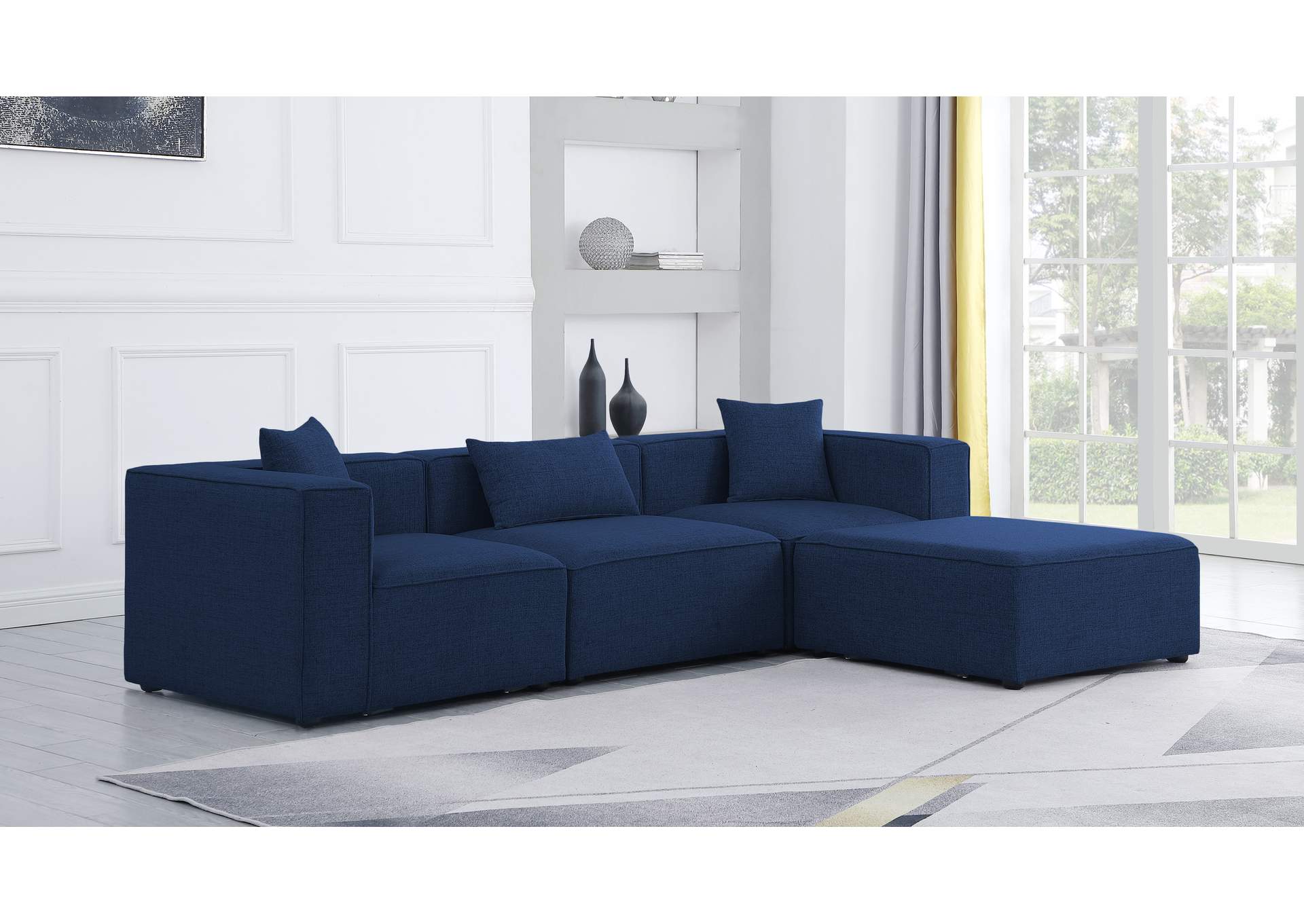 Cube Navy Durable Linen Textured Modular Sectional,Meridian Furniture