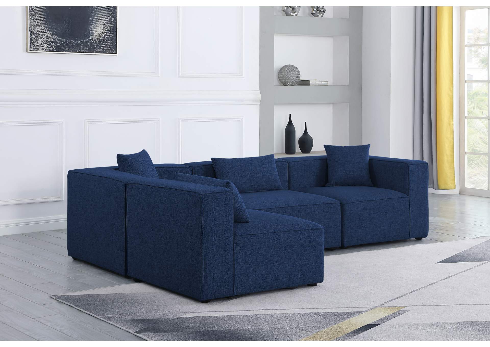 Cube Navy Durable Linen Textured Modular Sectional,Meridian Furniture