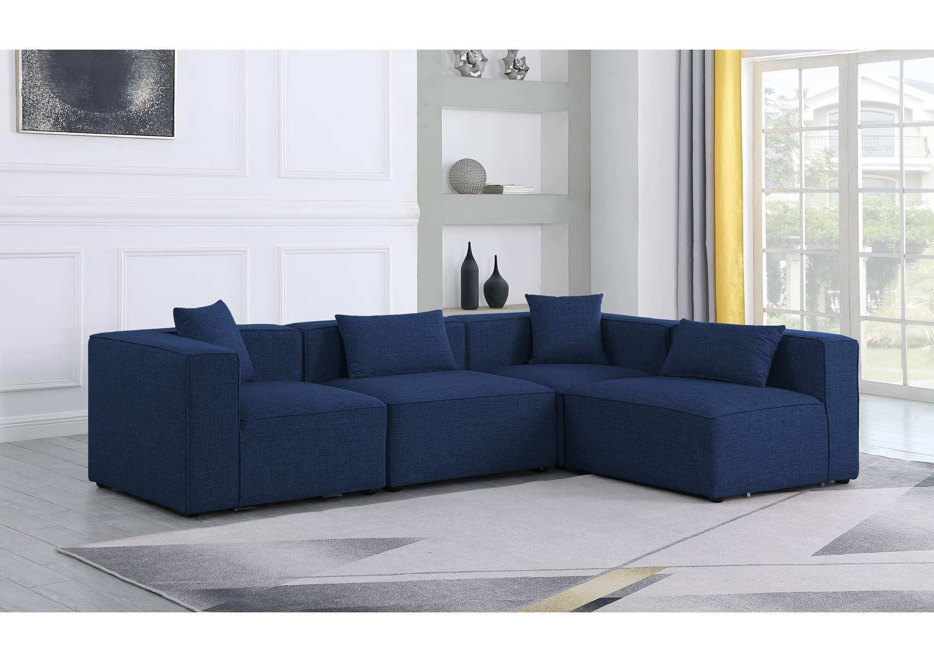 Cube Navy Durable Linen Textured Modular Sectional,Meridian Furniture