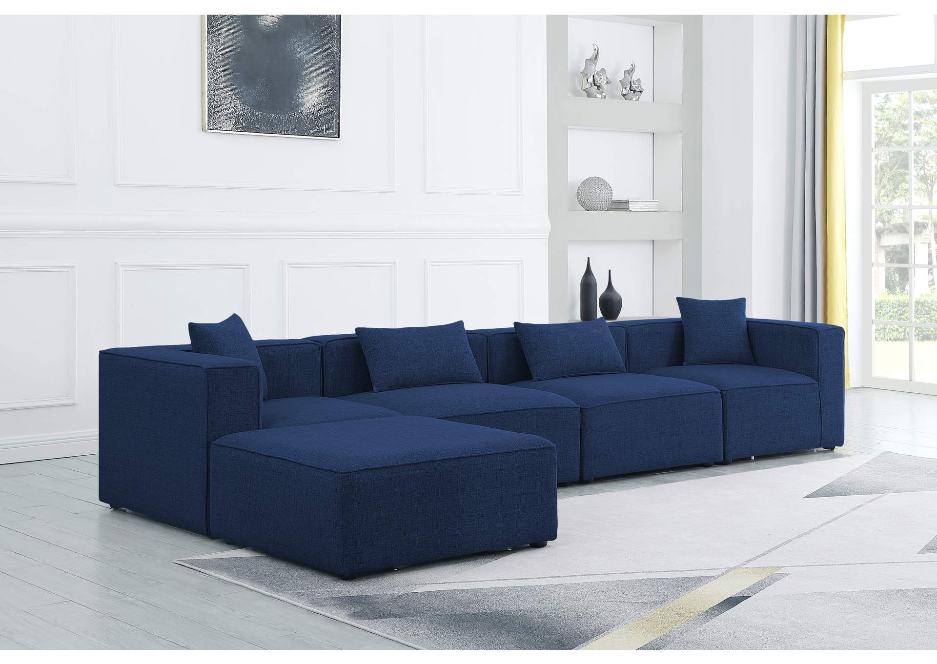 Cube Navy Durable Linen Textured Modular Sectional,Meridian Furniture