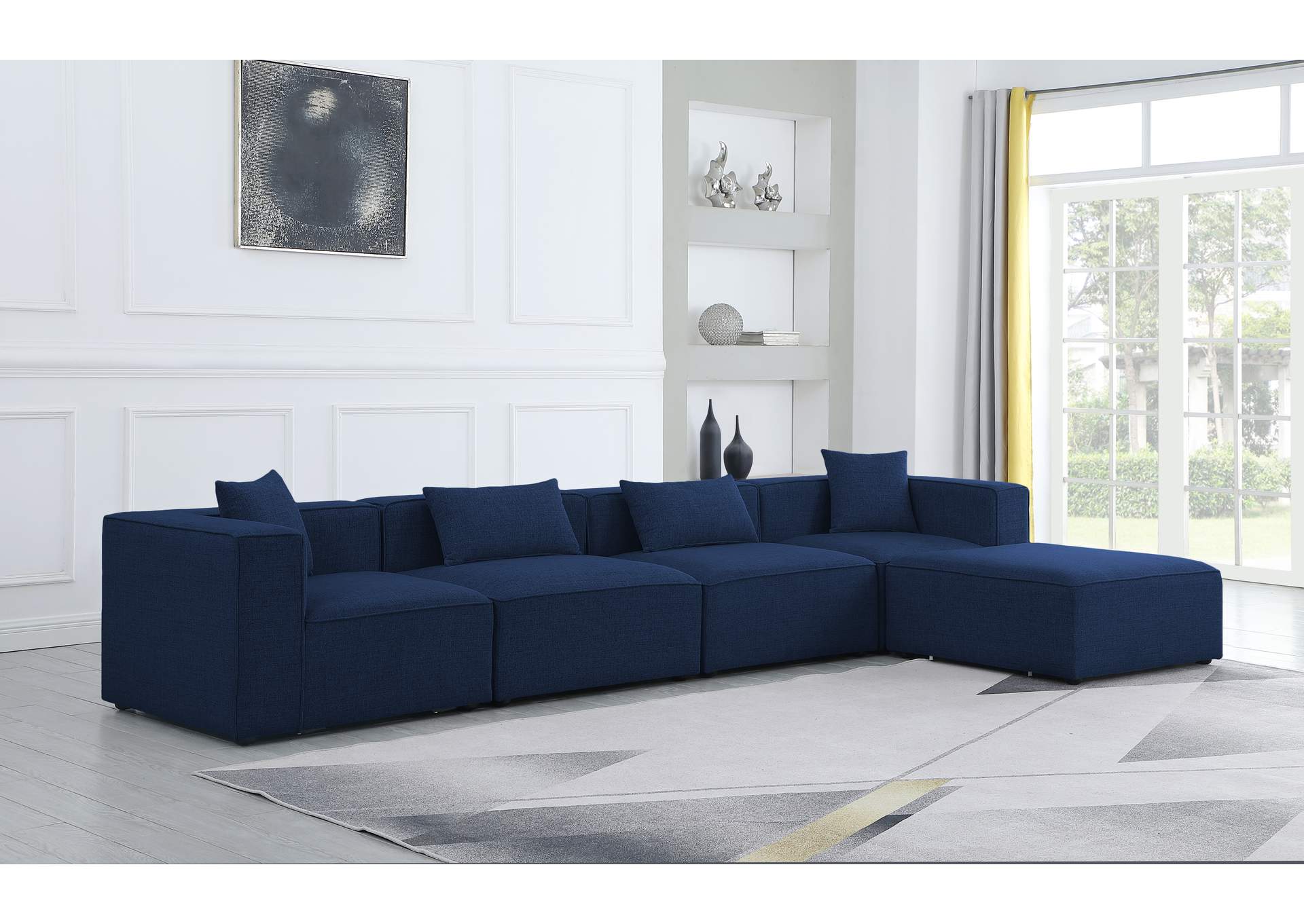 Cube Navy Durable Linen Textured Modular Sectional,Meridian Furniture