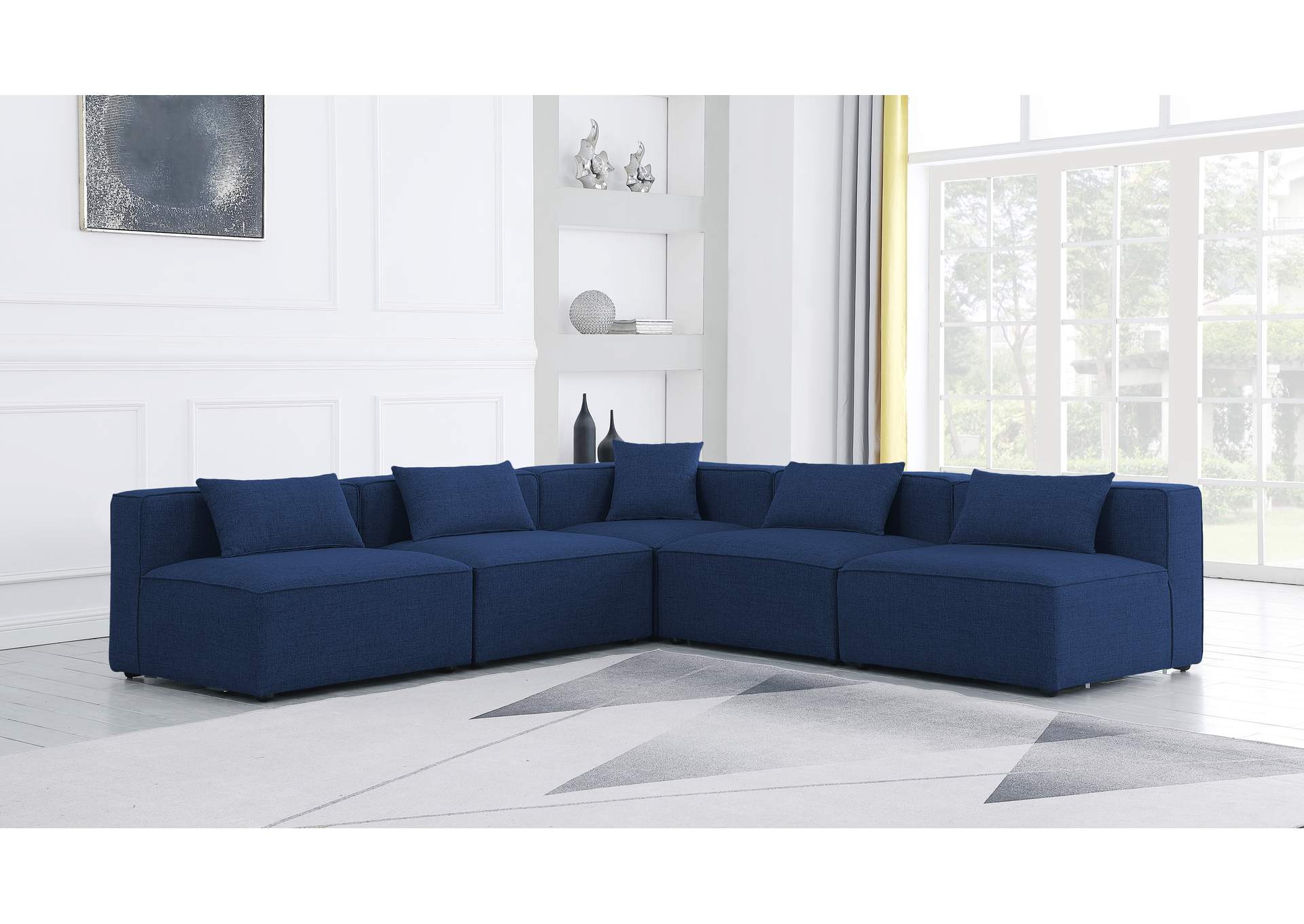 Cube Navy Durable Linen Textured Modular Sectional,Meridian Furniture