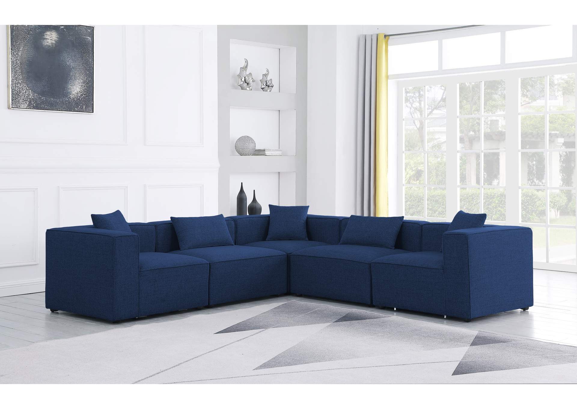 Cube Navy Durable Linen Textured Modular Sectional,Meridian Furniture