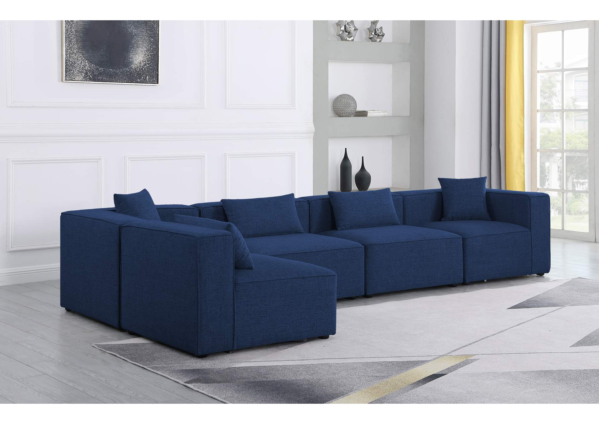 Cube Navy Durable Linen Textured Modular Sectional,Meridian Furniture