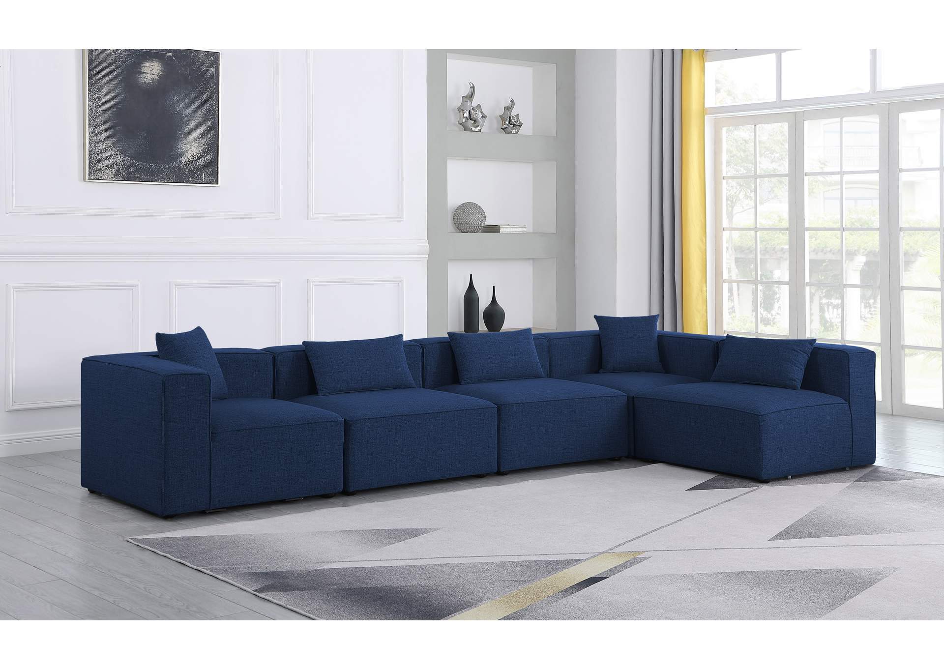 Cube Navy Durable Linen Textured Modular Sectional,Meridian Furniture