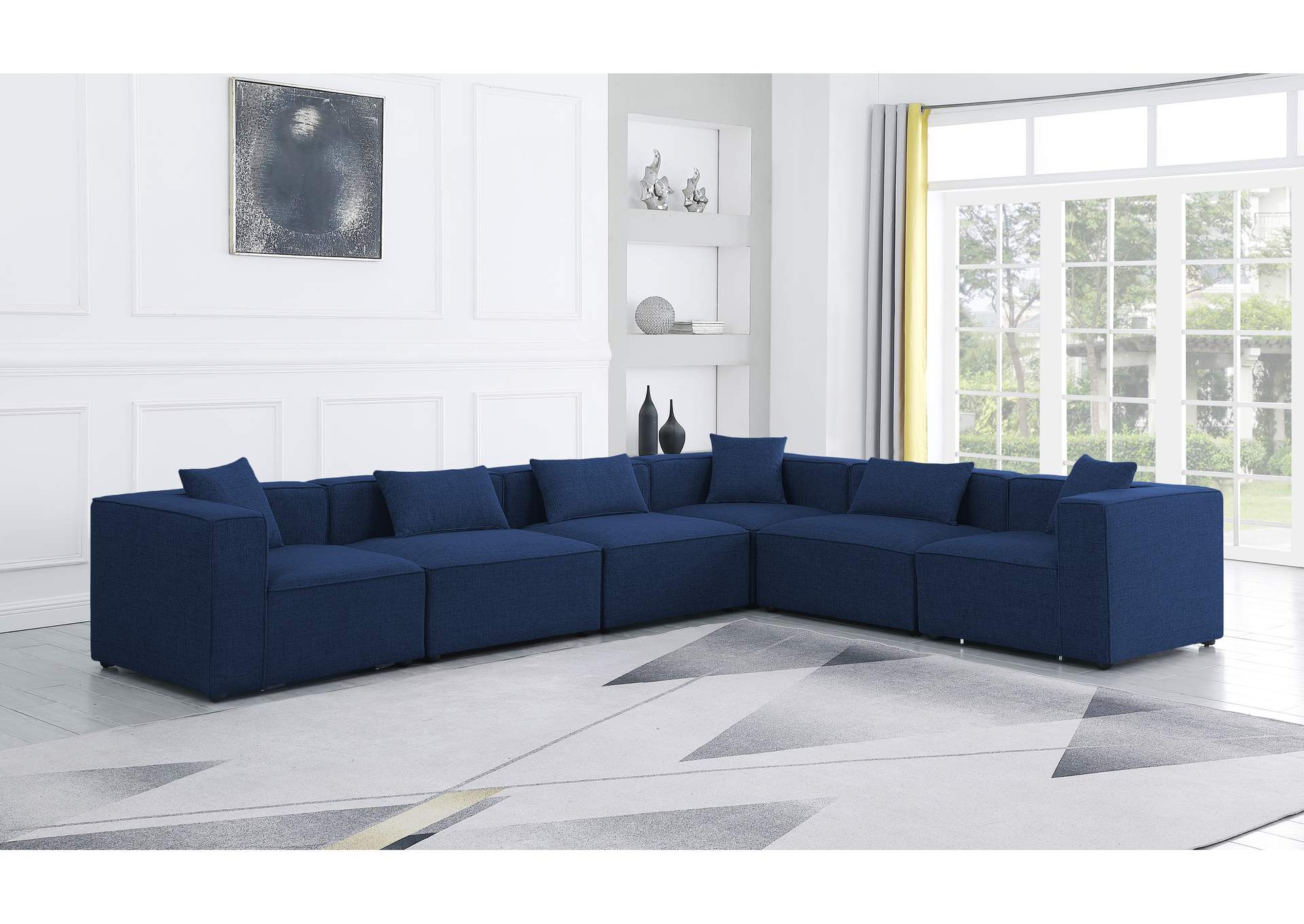 Cube Navy Durable Linen Textured Modular Sectional,Meridian Furniture