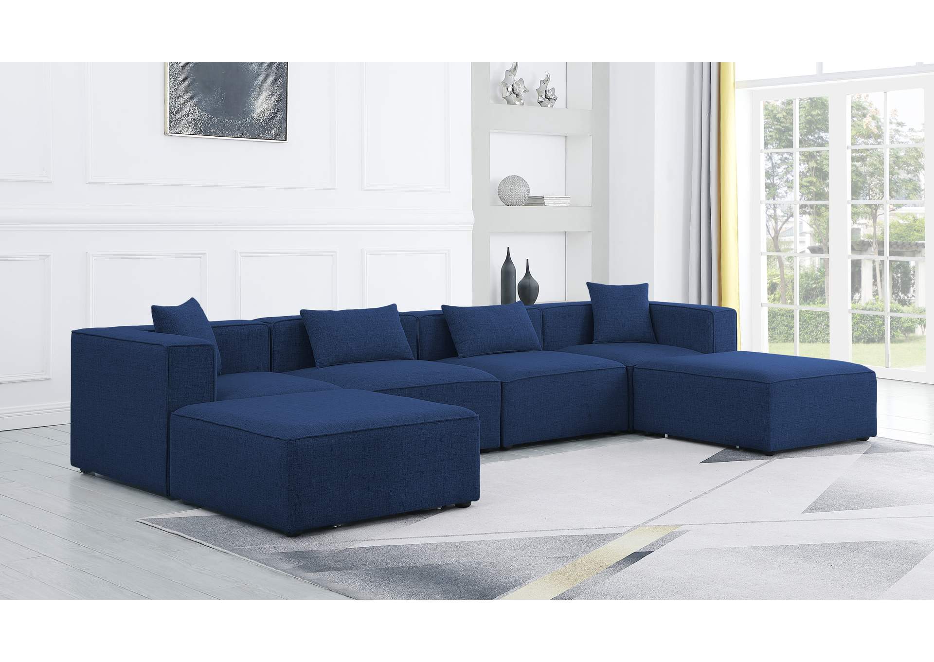 Cube Navy Durable Linen Textured Modular Sectional,Meridian Furniture