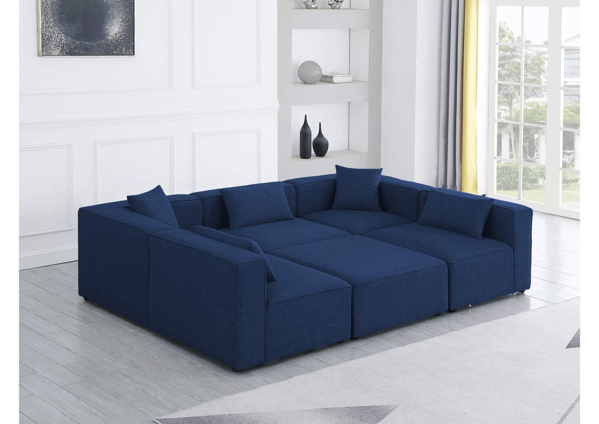 Cube Navy Durable Linen Textured Modular Sectional,Meridian Furniture