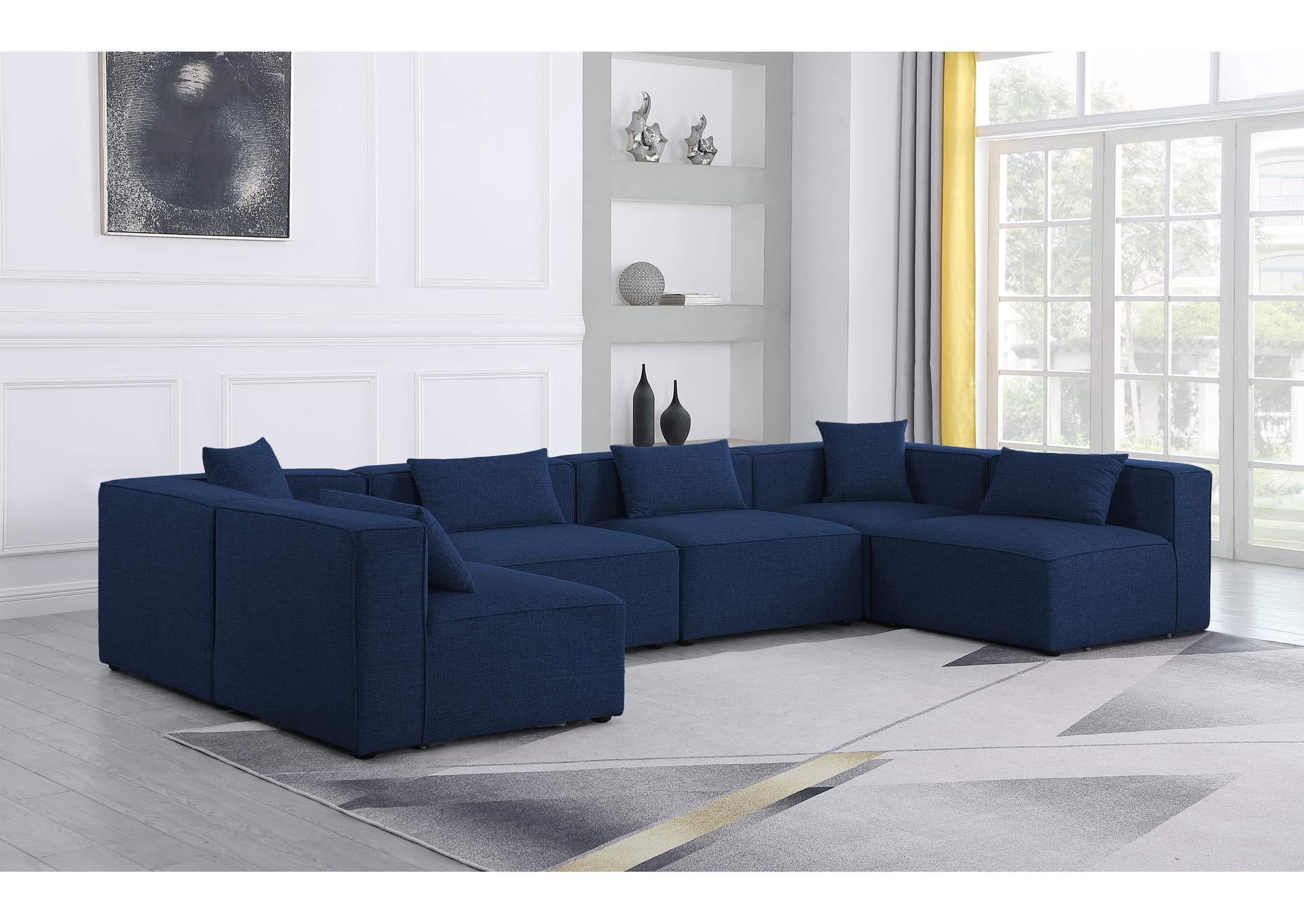 Cube Navy Durable Linen Textured Modular Sectional,Meridian Furniture