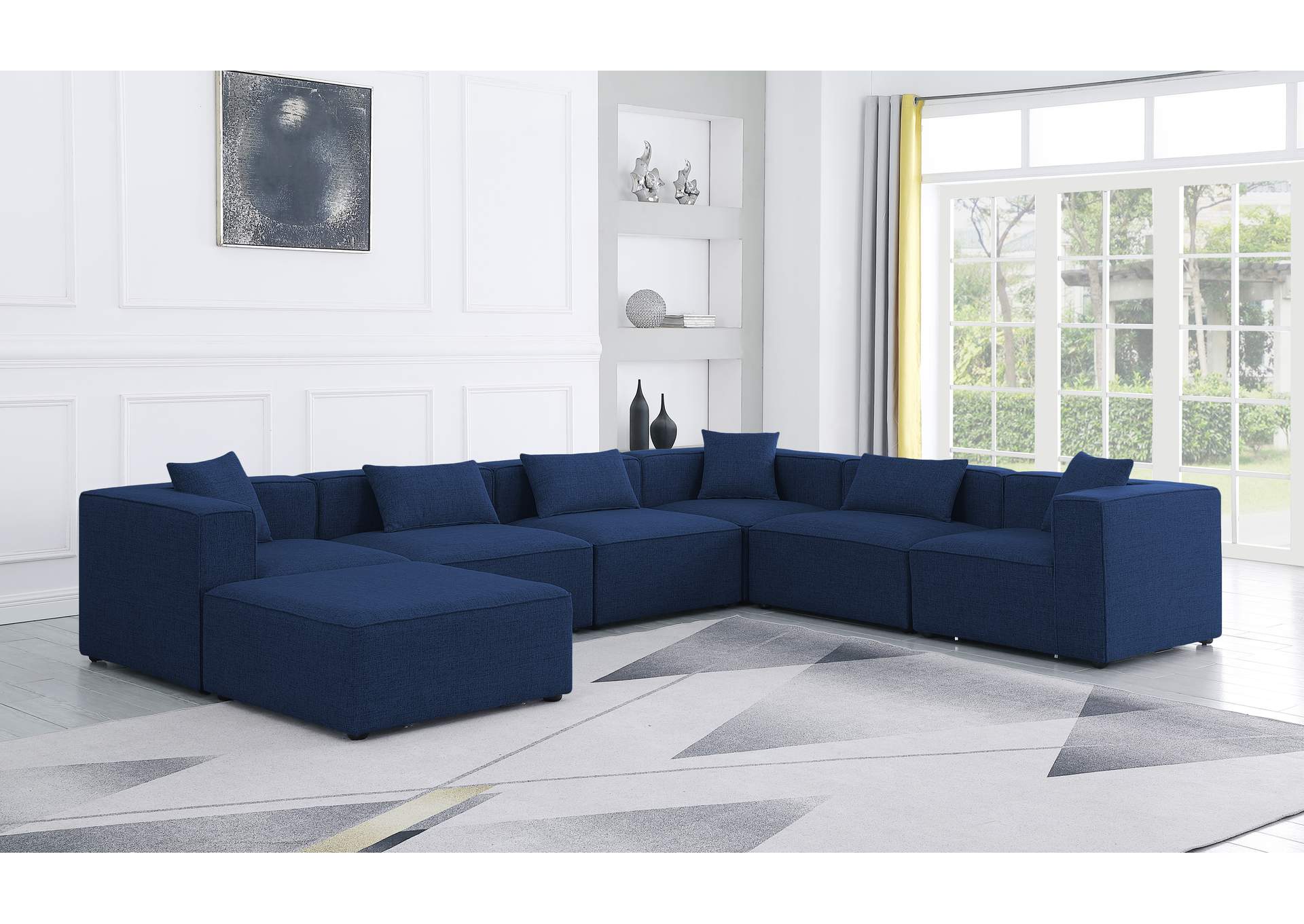 Cube Navy Durable Linen Textured Modular Sectional,Meridian Furniture